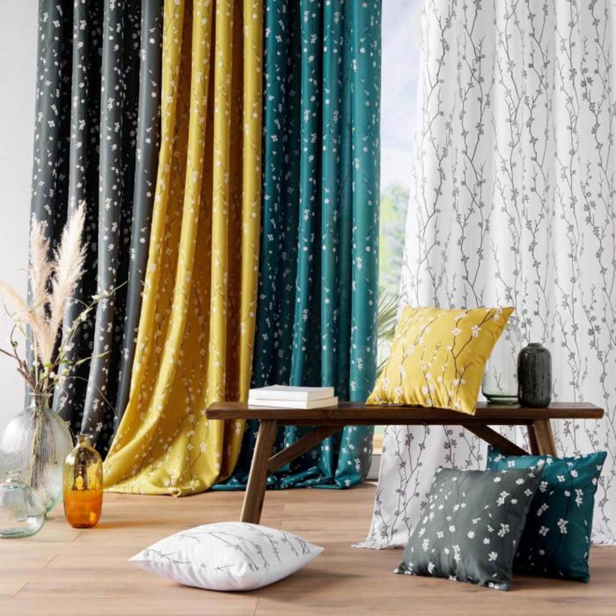 Paris Prix Coussin Déco Imprimé  Sakura  45x45cm Vert Emeraude