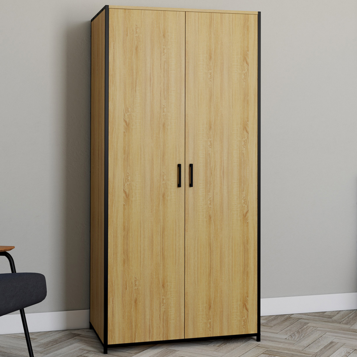 ID MARKET Armoire 2 portes DETROIT penderie 80 cm avec étagères rangement maxi capacité design industriel