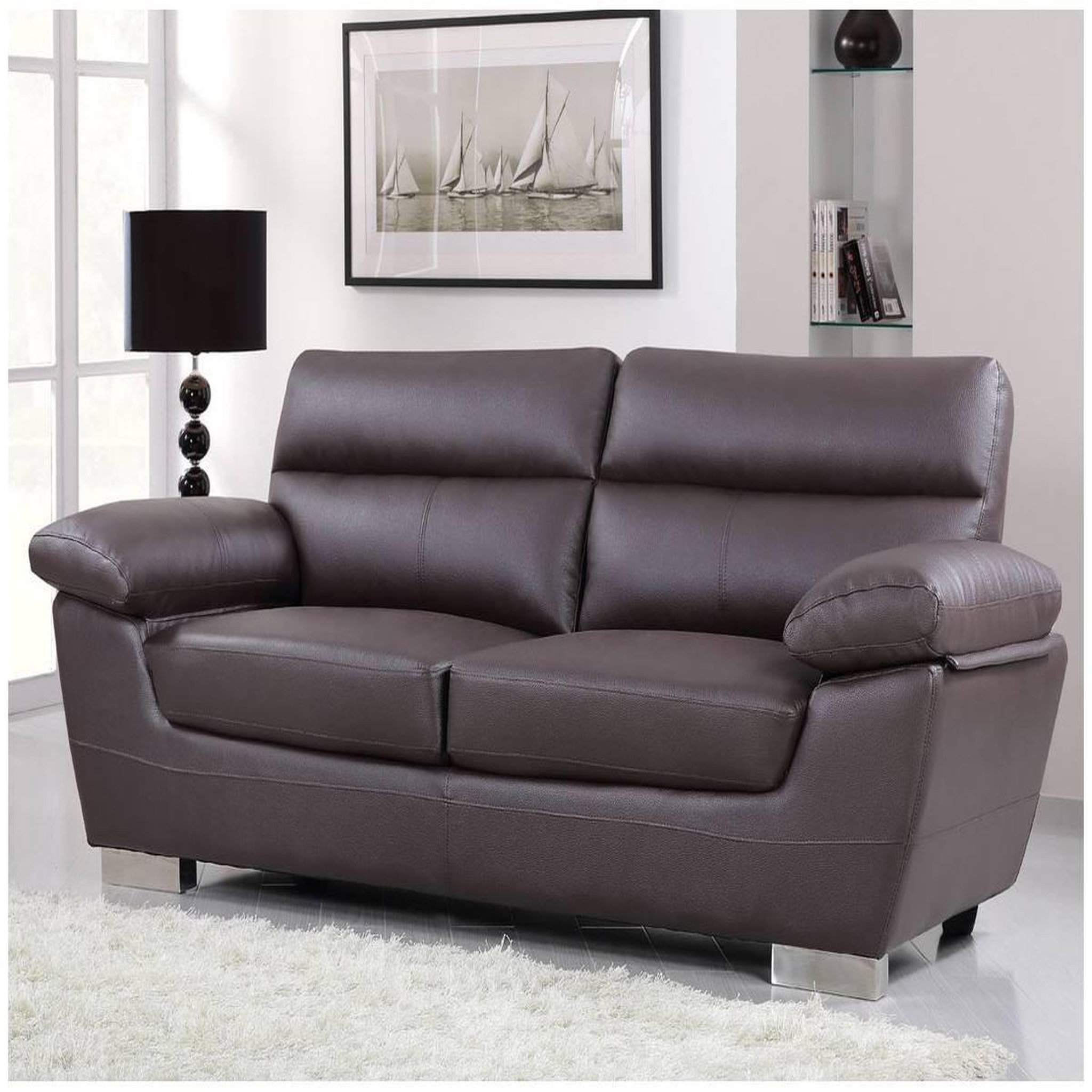 Voir la diapositive 2 : Habitat et Jardin Canapé fixe en cuir reconstitué et PVC  Dallas  - 210 x 88 x 90 cm - 3 places - Chocolat