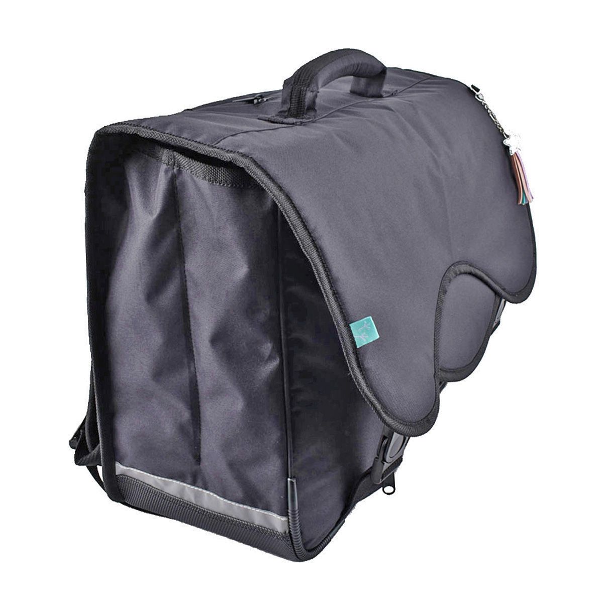 AUCHAN Cartable 41 cm CM1/CM2 noir pochette grise argentée