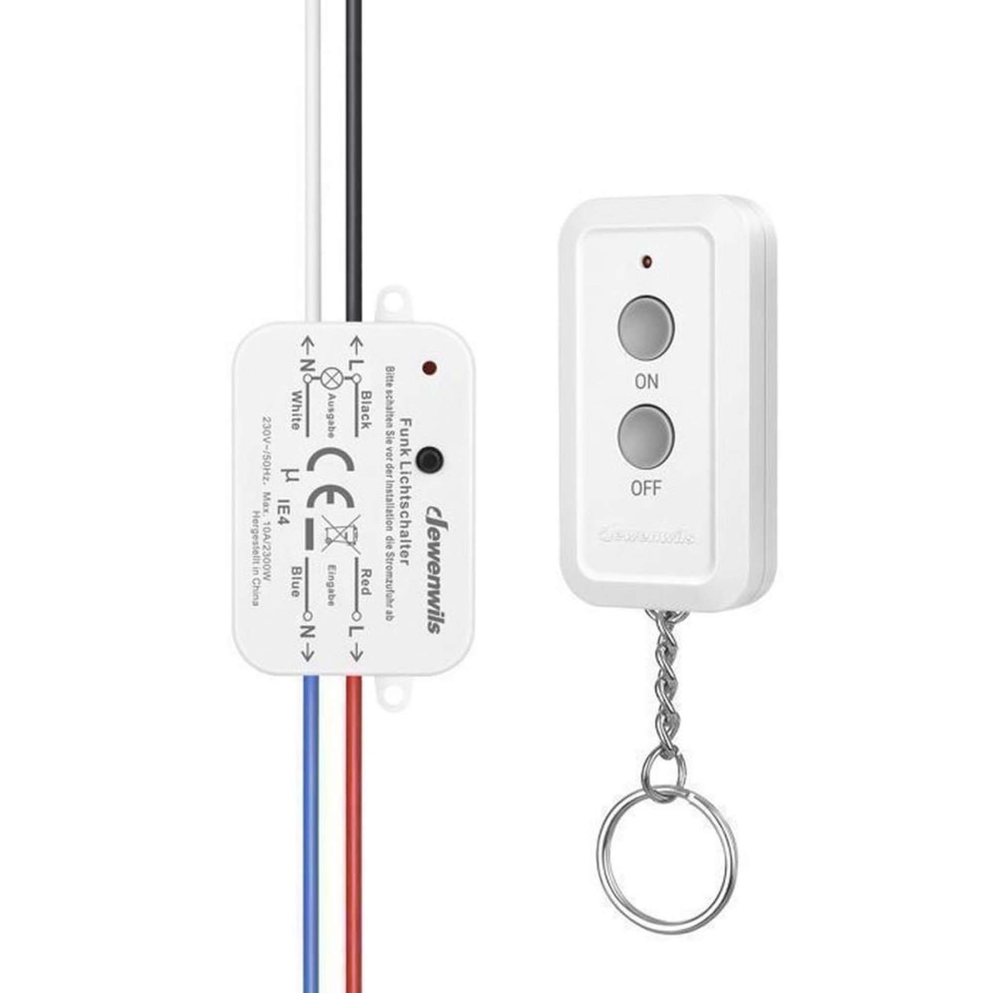 Kit interrupteur sans fil RF pour lampes 230 V 2300 W, 1 télécommande murale + 1 récepteur blanc, portée jusqu'à 30 m, fréquence 433,92 MHz