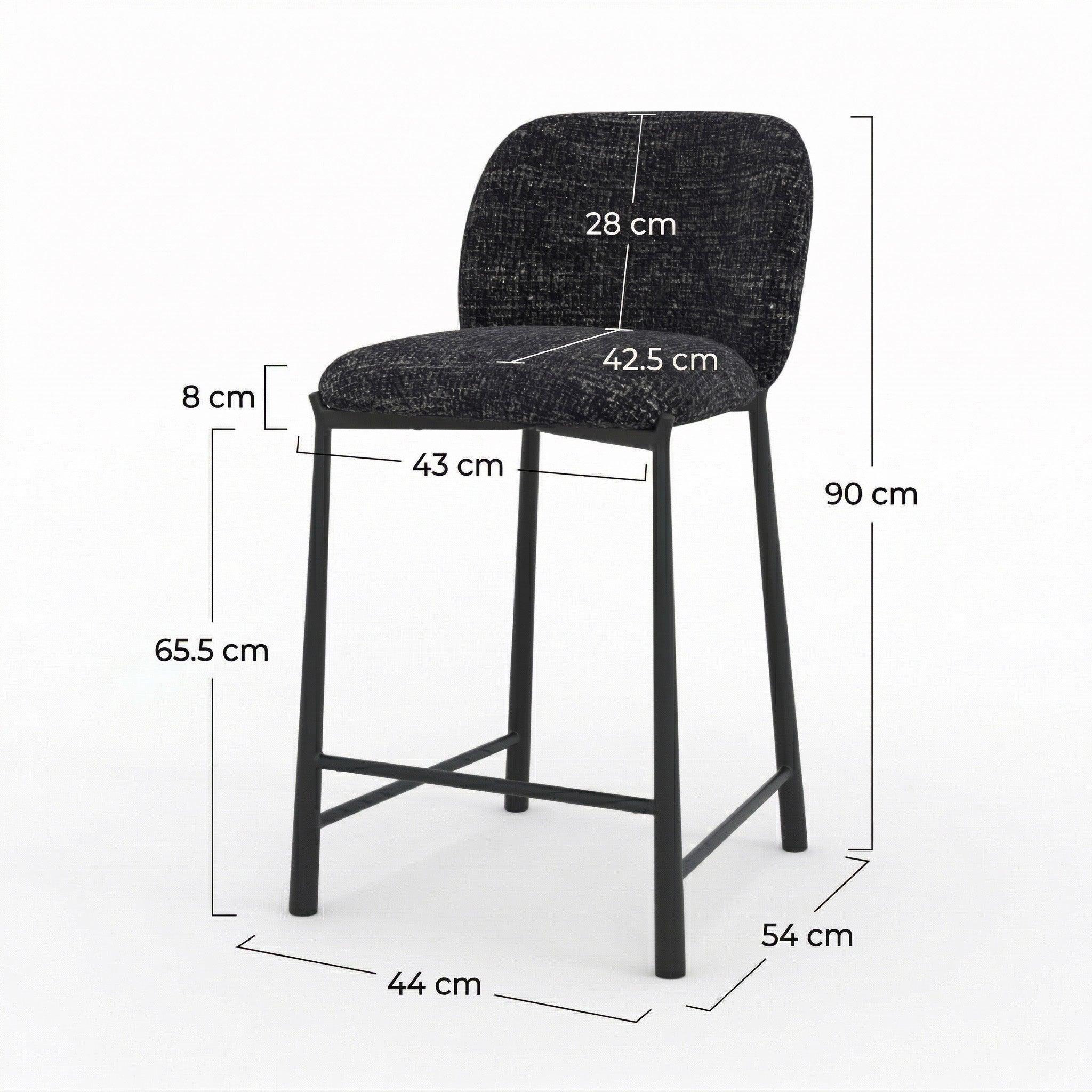 Voir la diapositive 4 : MAISON PAVANE Lot de 2 chaises pour ilot central 65,5 cm en tissu texturé noir-bento