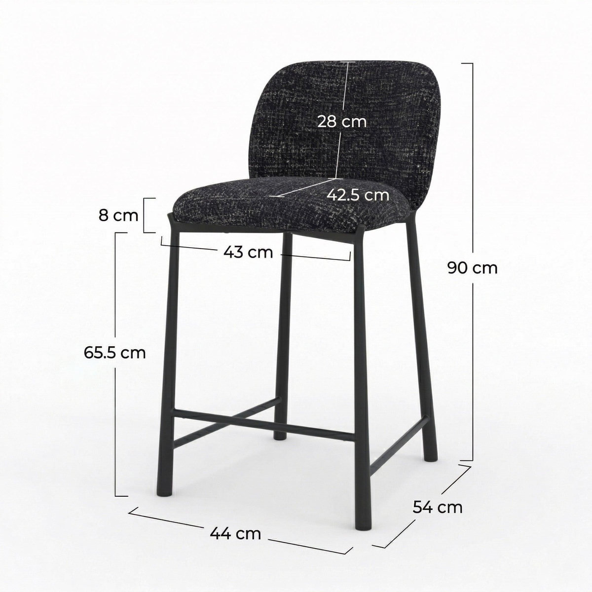 MAISON PAVANE Lot de 2 chaises pour ilot central 65,5 cm en tissu texturé noir-Bento
