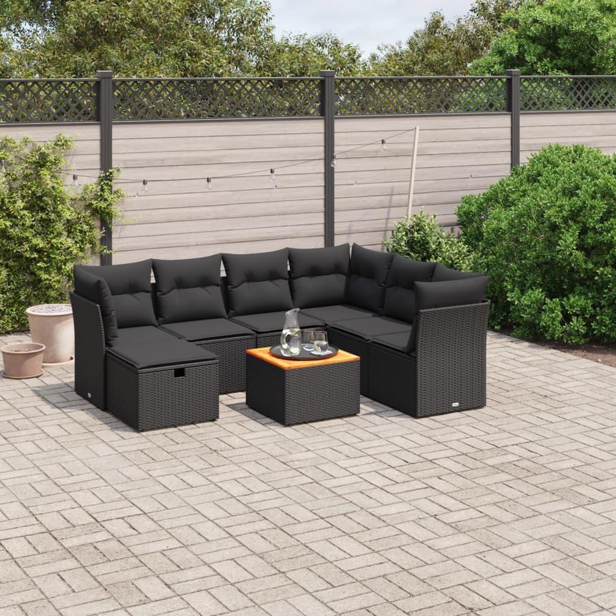 VIDAXL Salon de jardin 8 pcs avec coussins noir resine tressee