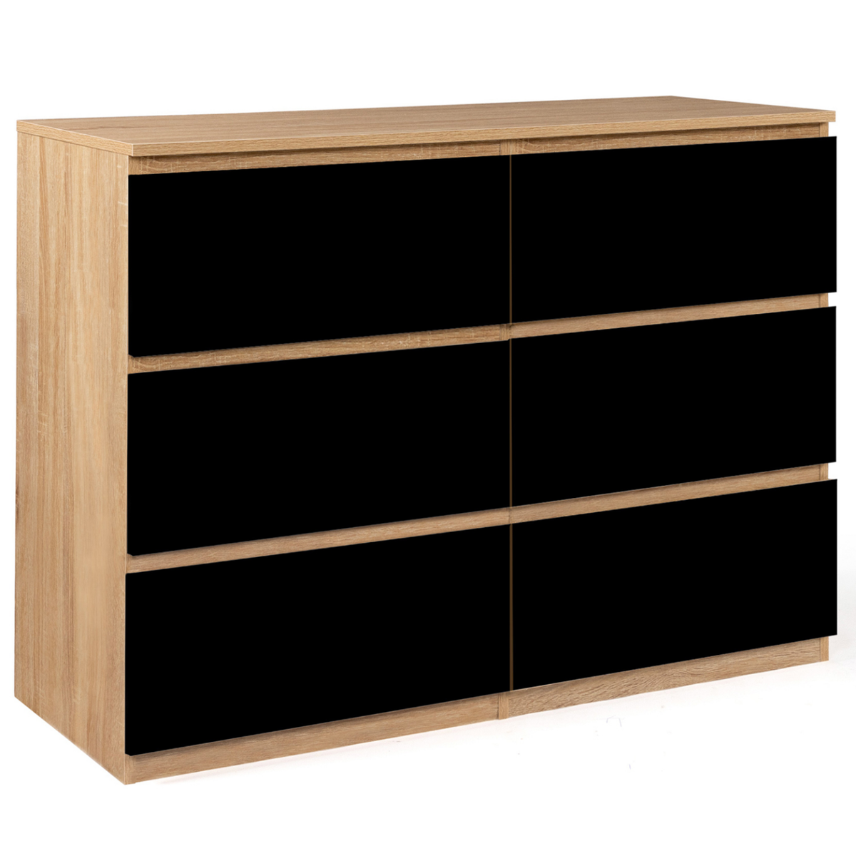 ID MARKET Commode 6 tiroirs TOMI 110 cm bois façon hêtre et noir