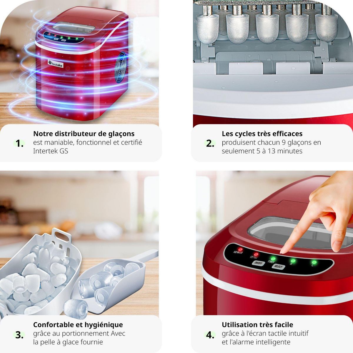 tectake Machine à glaçons 2,4 L réservoir d'eau rouge