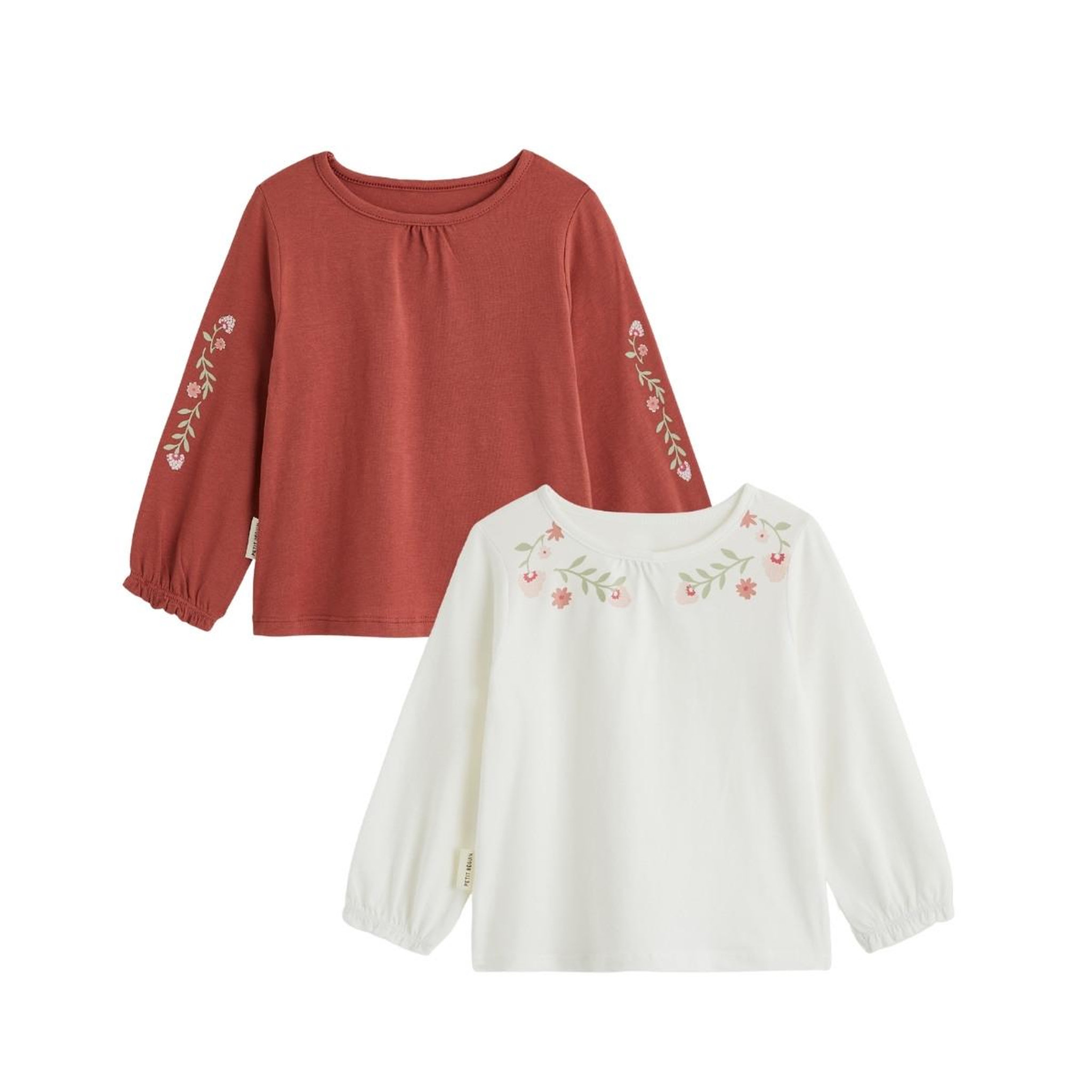PETIT BEGUIN Lot de 2 t-shirts enfant manches longues harmony. Coloris disponibles : Rose