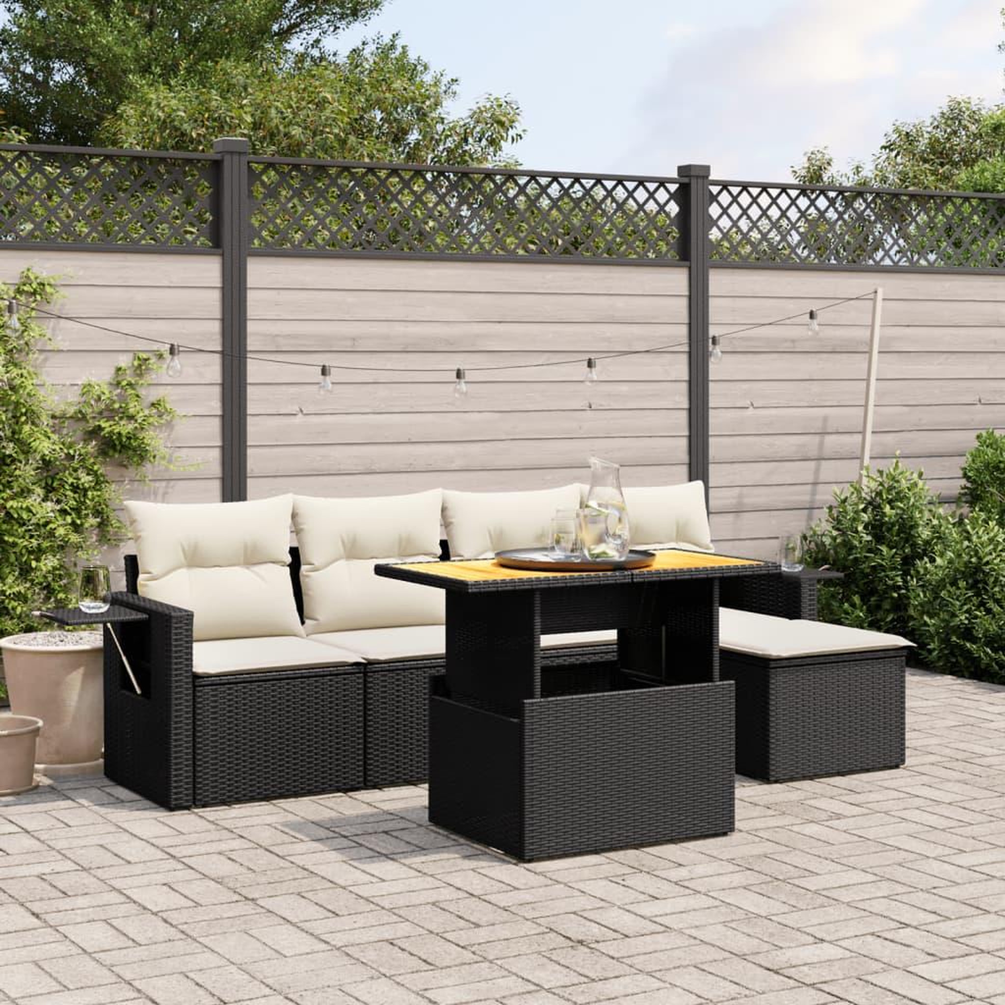 VIDAXL Salon de jardin 6 pcs avec coussins noir resine tressee