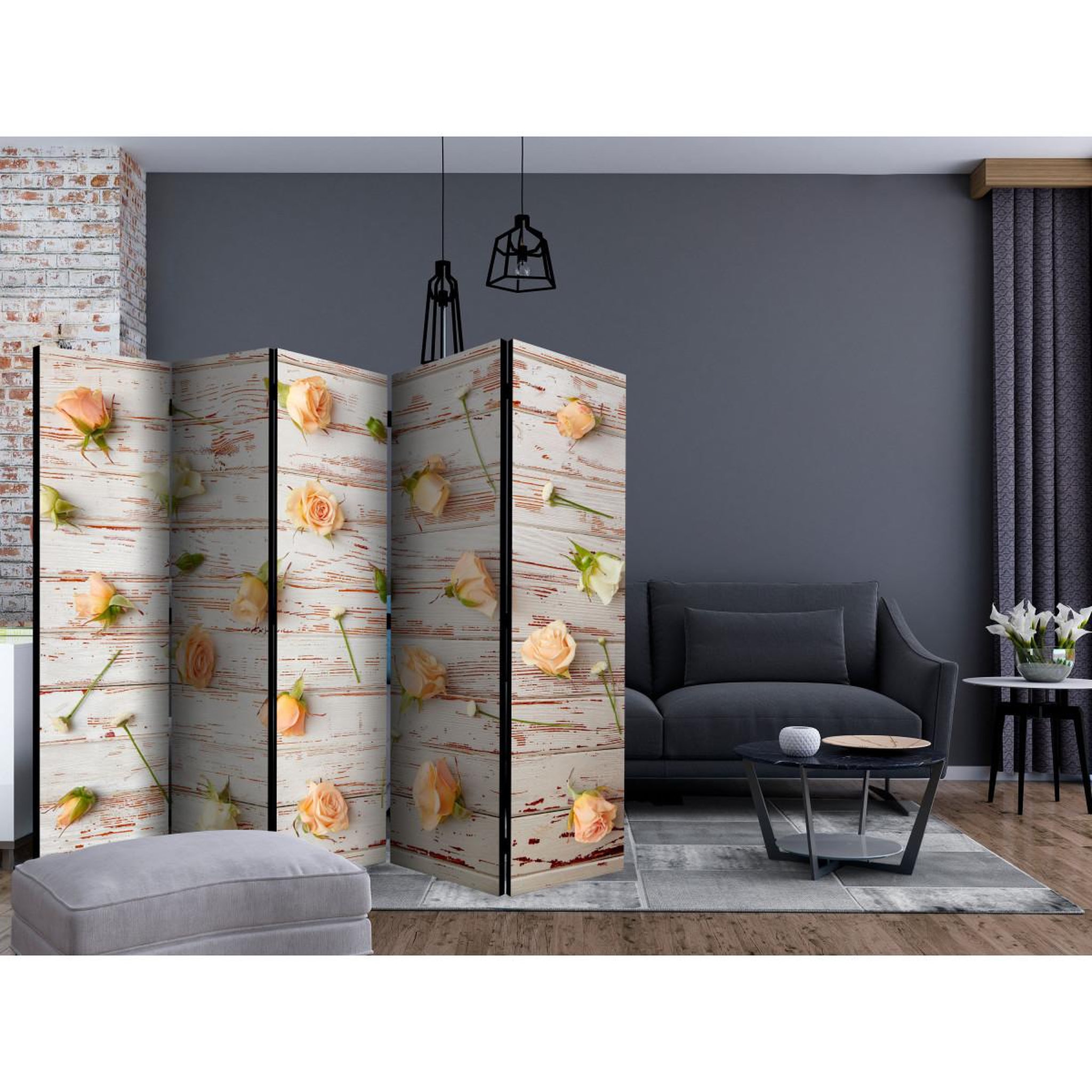 Voir la diapositive 2 : Paris Prix Paravent 5 volets  wood & roses  172x225cm
