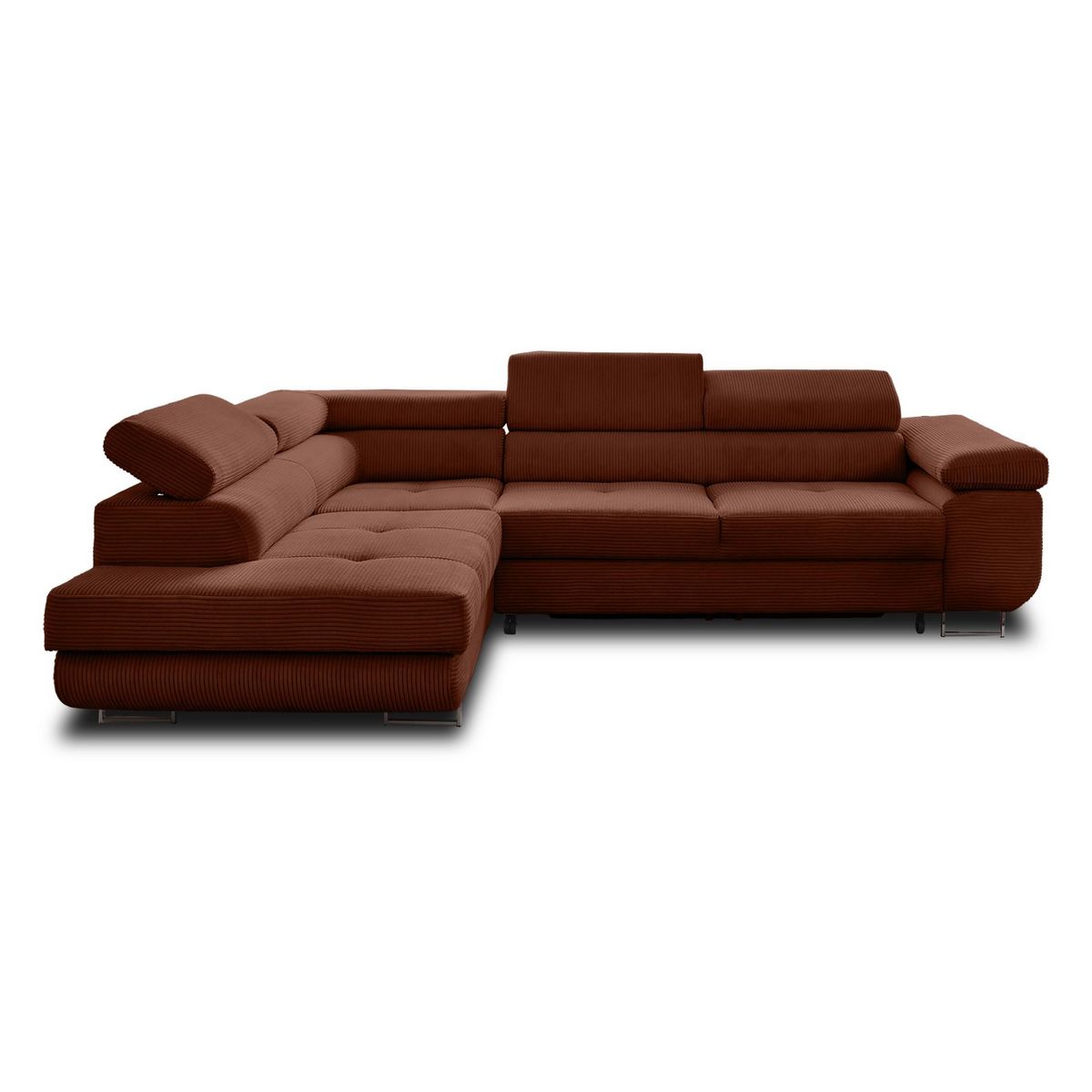 BEST MOBILIER Zaria - canapé d'angle gauche - convertible avec coffre et têtières réglables - 5 places - en velours côtelé