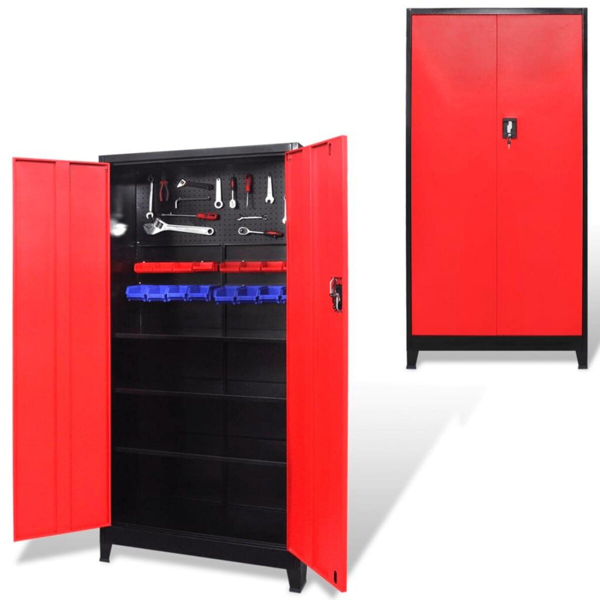 VIDAXL Armoire a outils avec 2 portes Acier 90x40x180 cm Noir et rouge