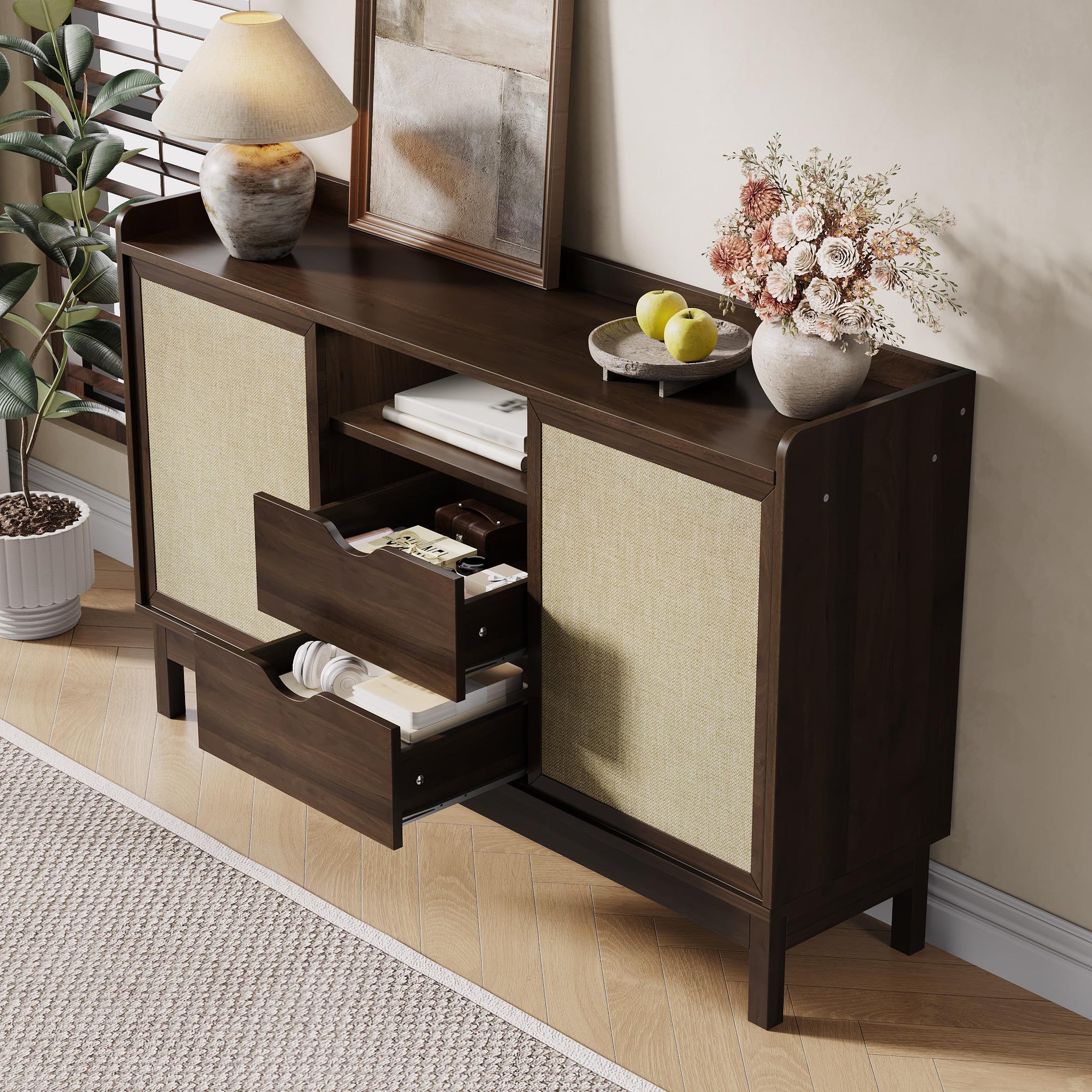 Voir la diapositive 5 : MERAX Buffet 2 porte(s) 2 tiroir(s) - 150 cm naturel panneau de particules