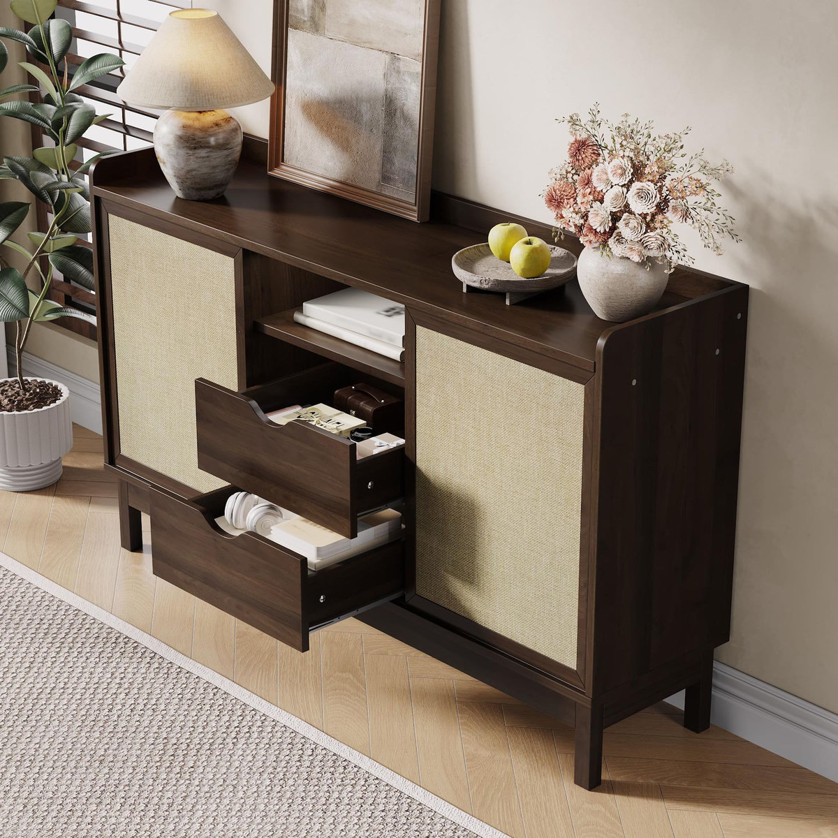 MERAX Buffet 2 porte(s) 2 tiroir(s) - 150 cm naturel panneau de particules