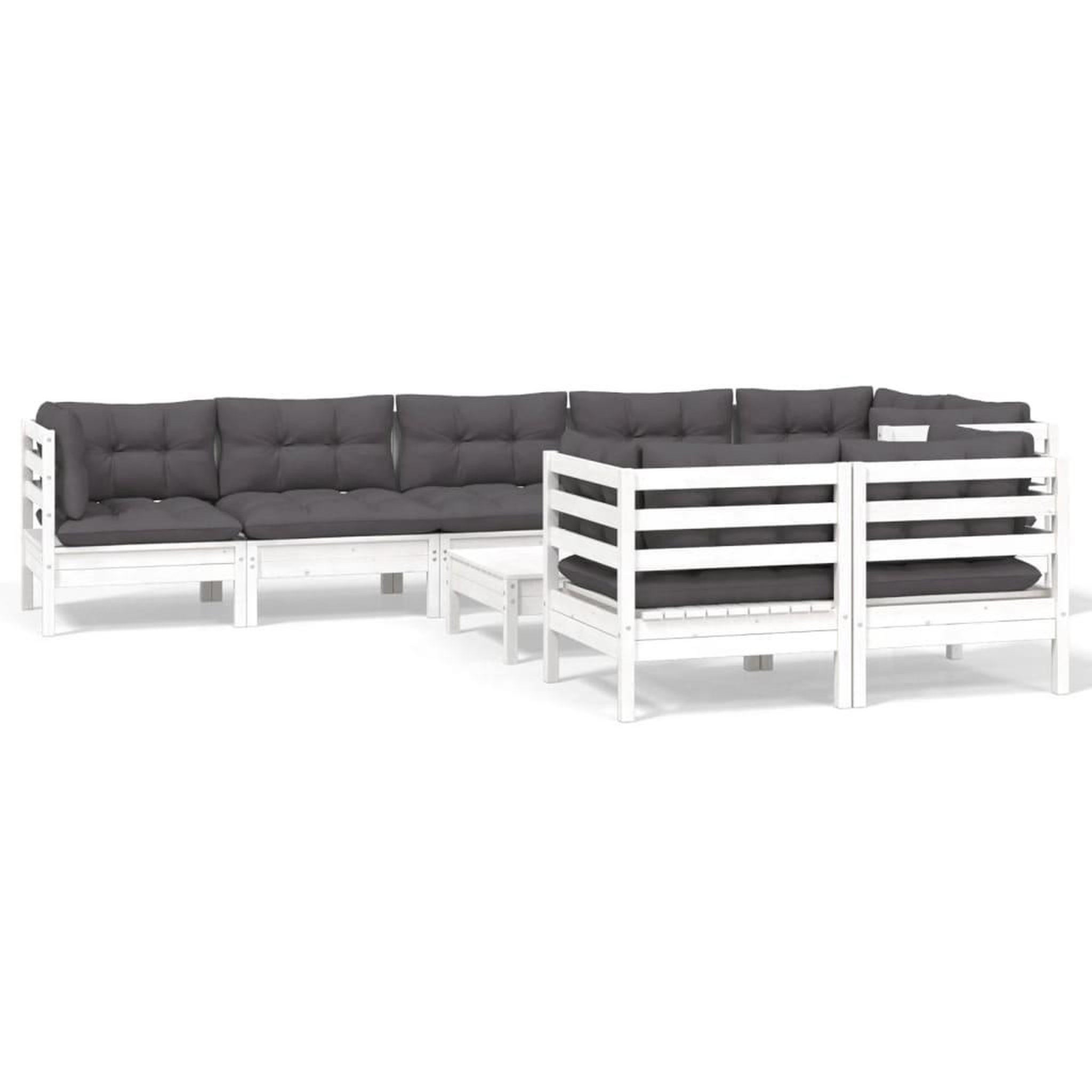 Voir la diapositive 2 : VIDAXL Salon de jardin 9 pcs avec coussins blanc bois de pin massif