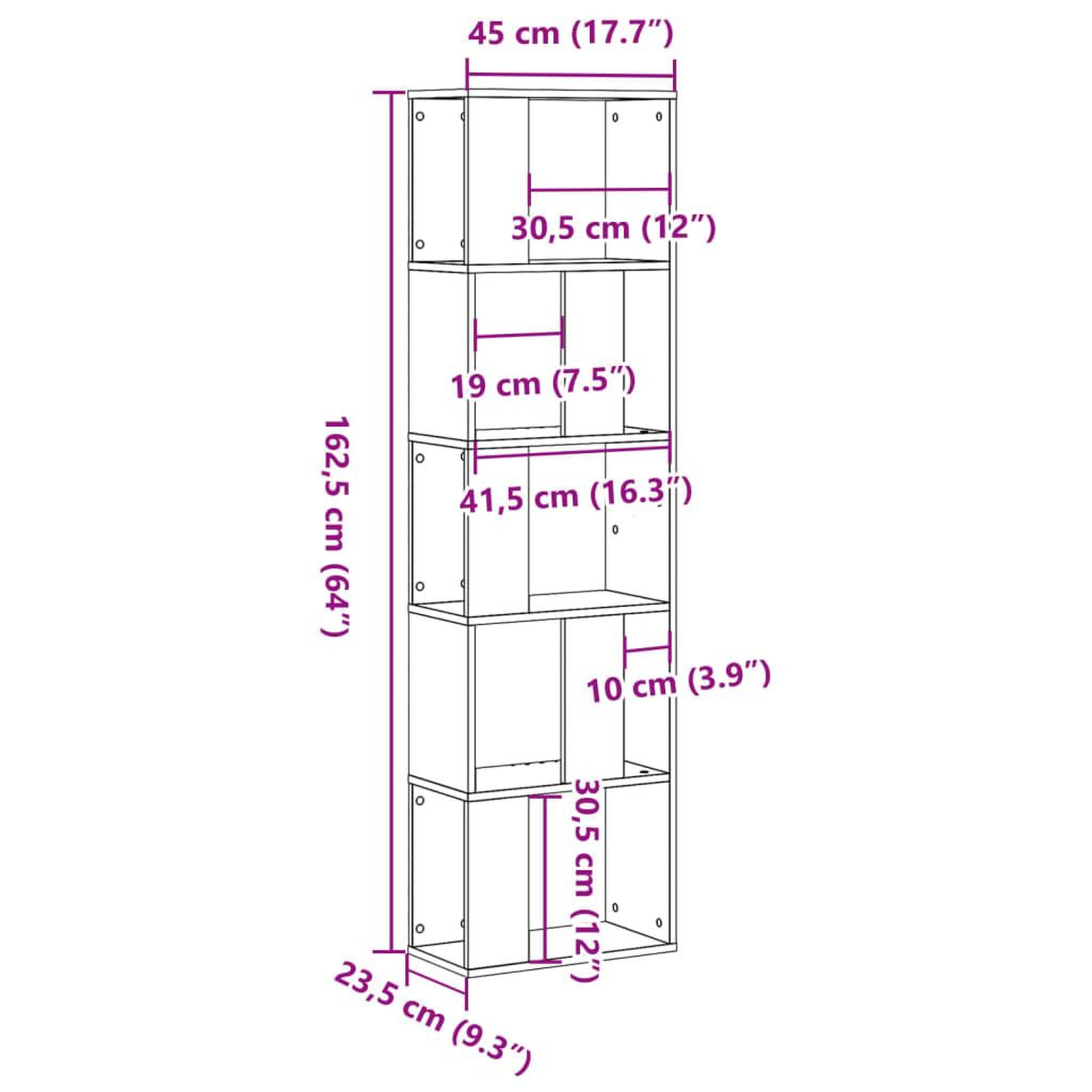 Voir la diapositive 6 : VIDAXL Bibliotheque 5 niveaux blanc 45x23,5x162,5 cm bois d'ingenierie
