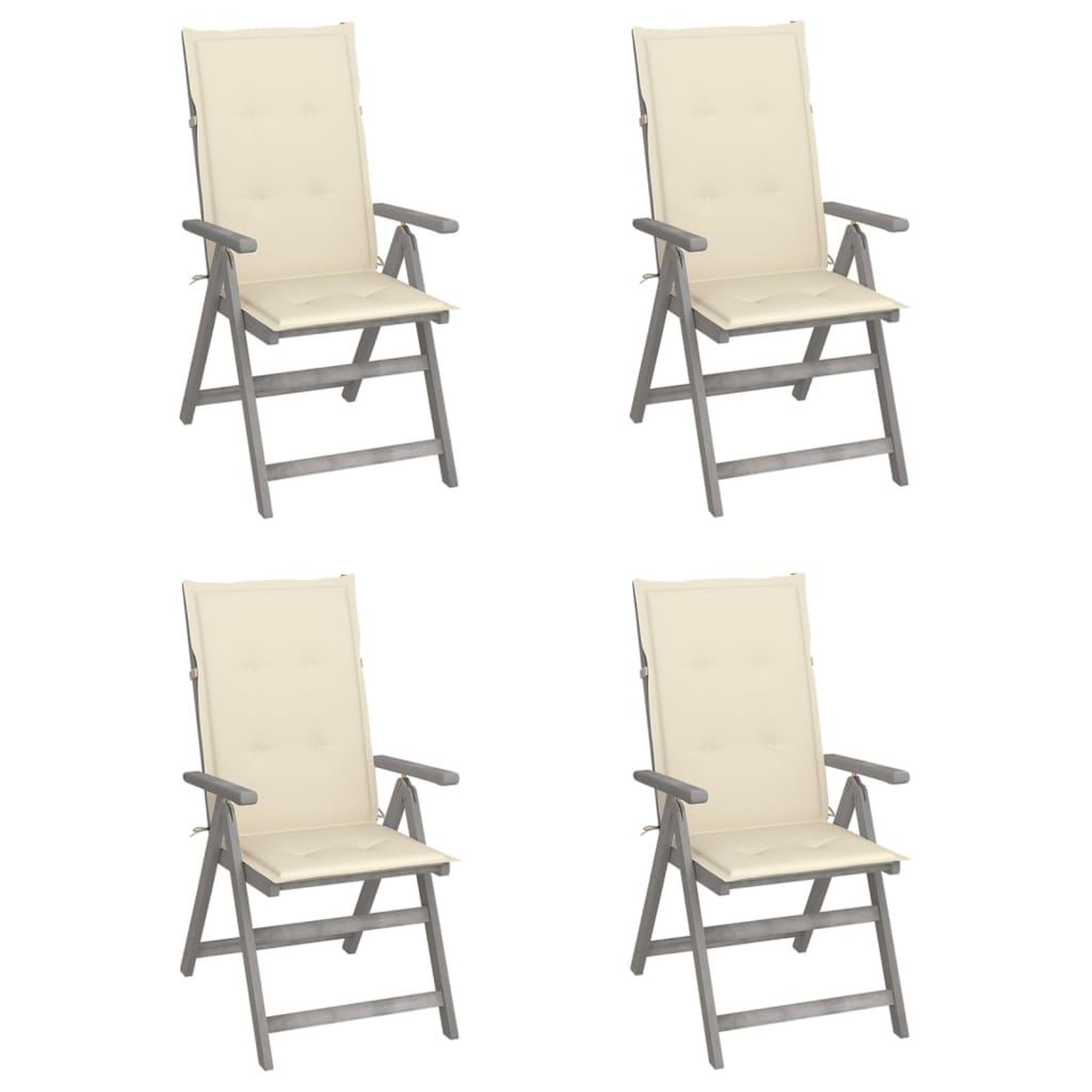 Voir la diapositive 1 : VIDAXL Chaises inclinables de jardin lot de 4 et coussins Bois acacia