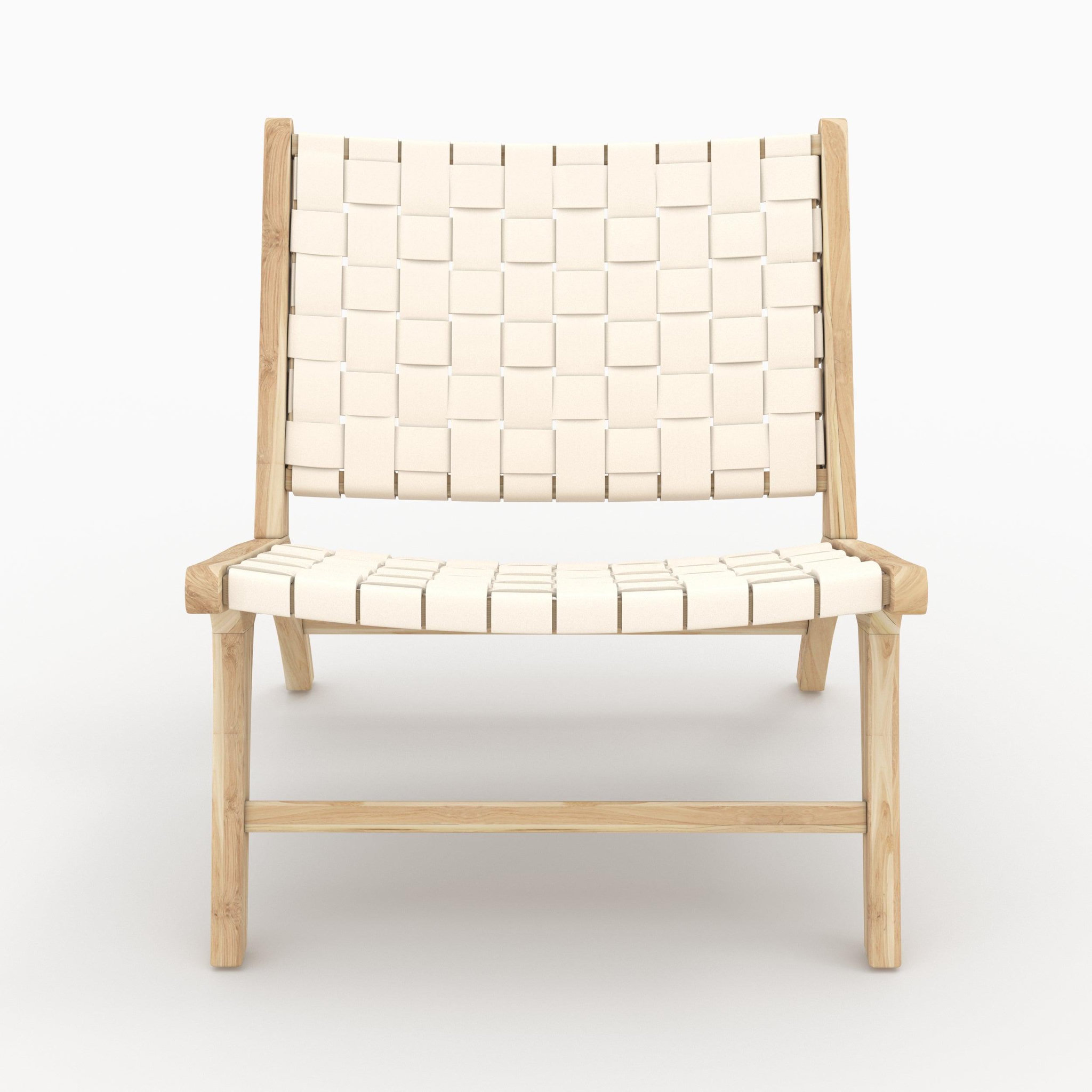 Voir la diapositive 6 : MAISON PAVANE Fauteuil en teck et cuir tressé blanc-Kuna