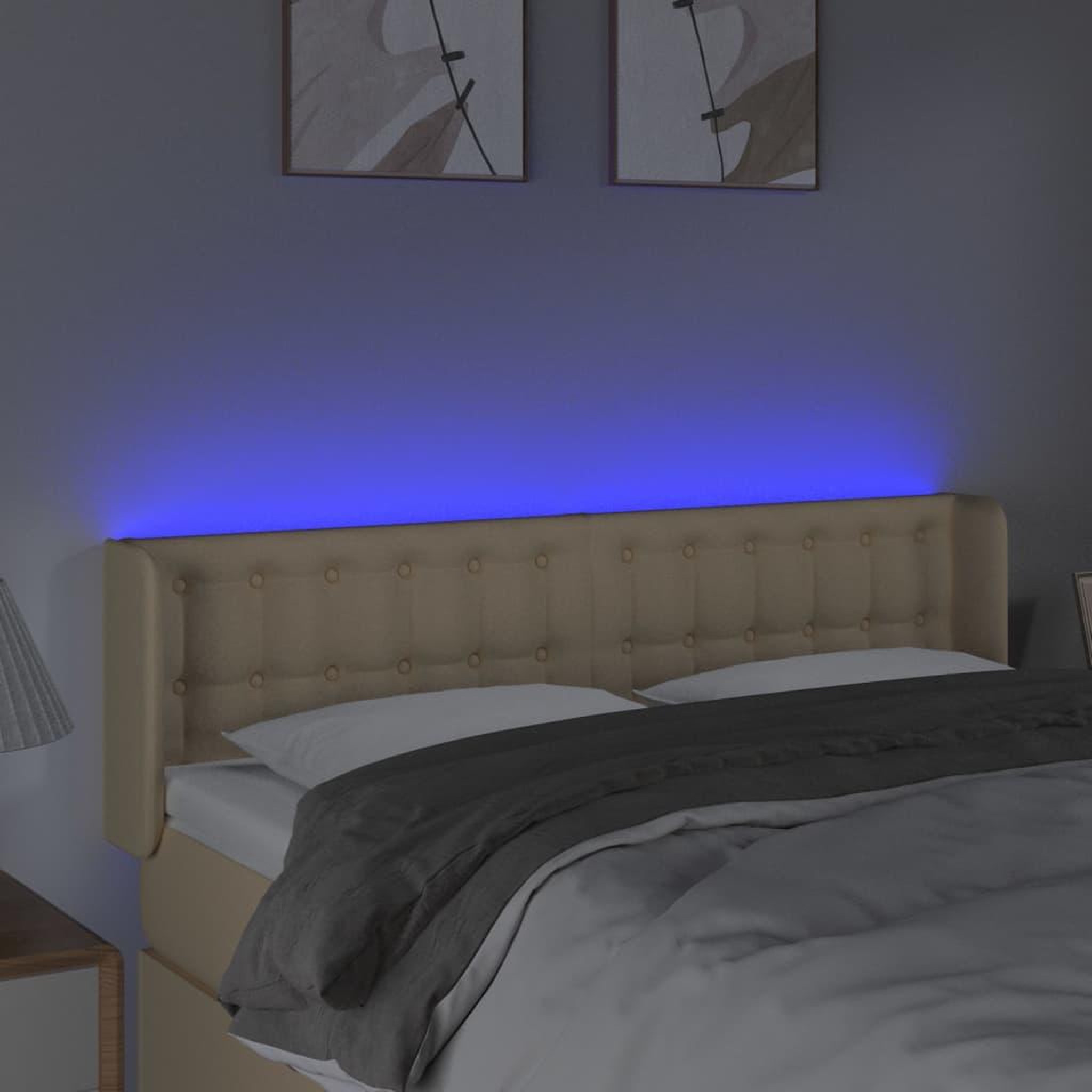 Voir la diapositive 4 : VIDAXL Tete de lit a LED Creme 147x16x78/88 cm Tissu