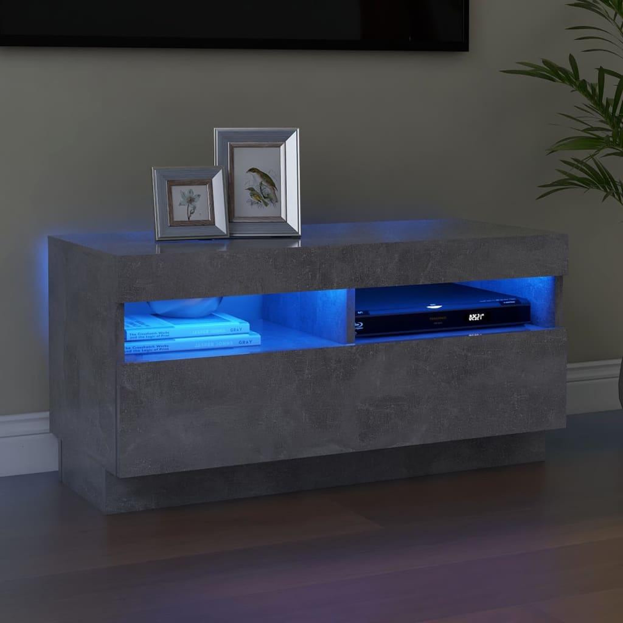 Voir la diapositive 1 : VIDAXL Meuble TV avec lumieres LED gris beton 80x35x40 cm