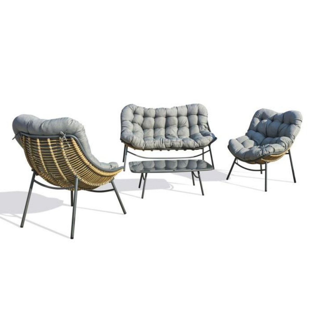 Paris Prix Salon de Jardin 4 Places en Résine Tressée  Tulum  150cm Marron