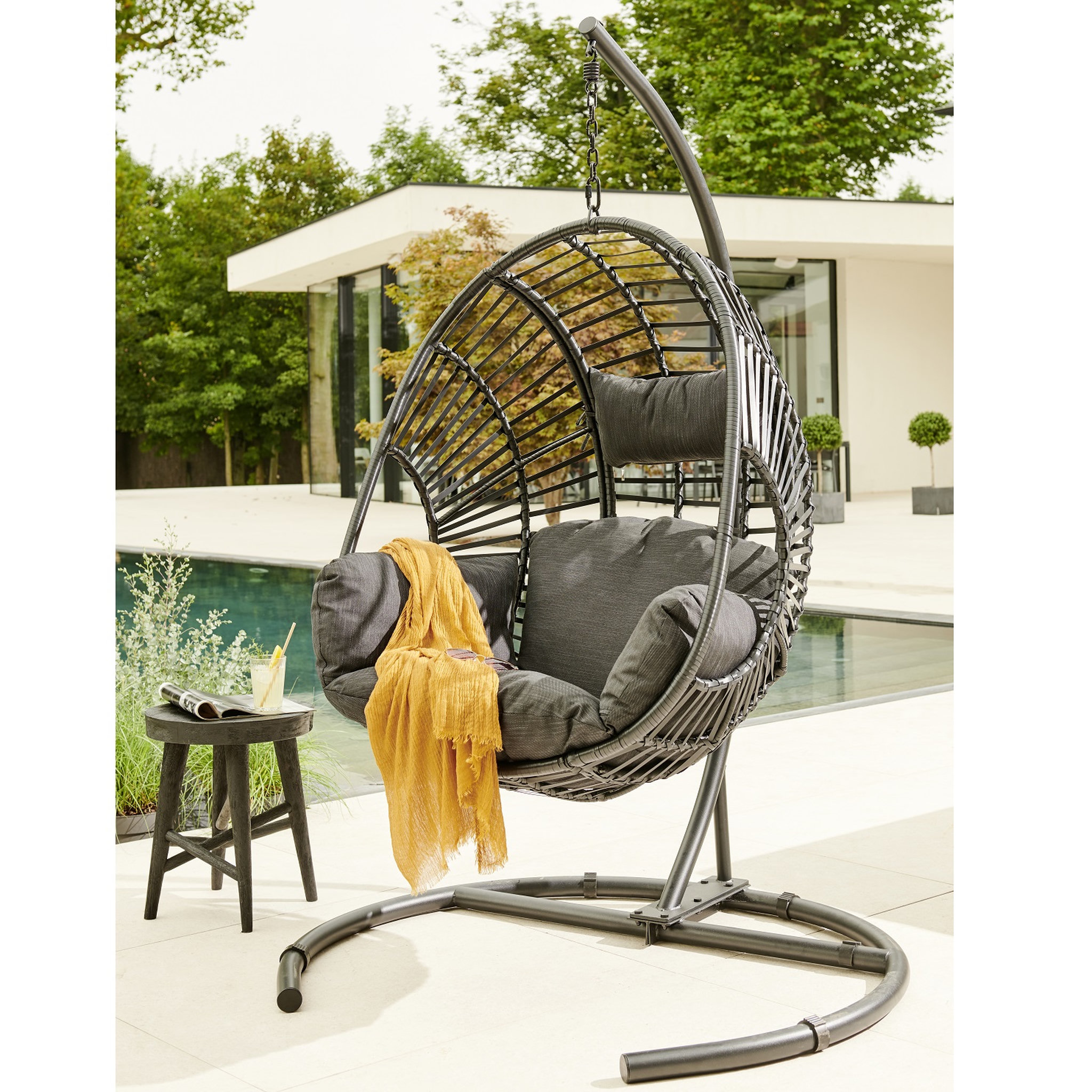 Voir la diapositive 1 : GARDENSTAR Fauteuil &OElig;uf suspendu acier noir QUITO