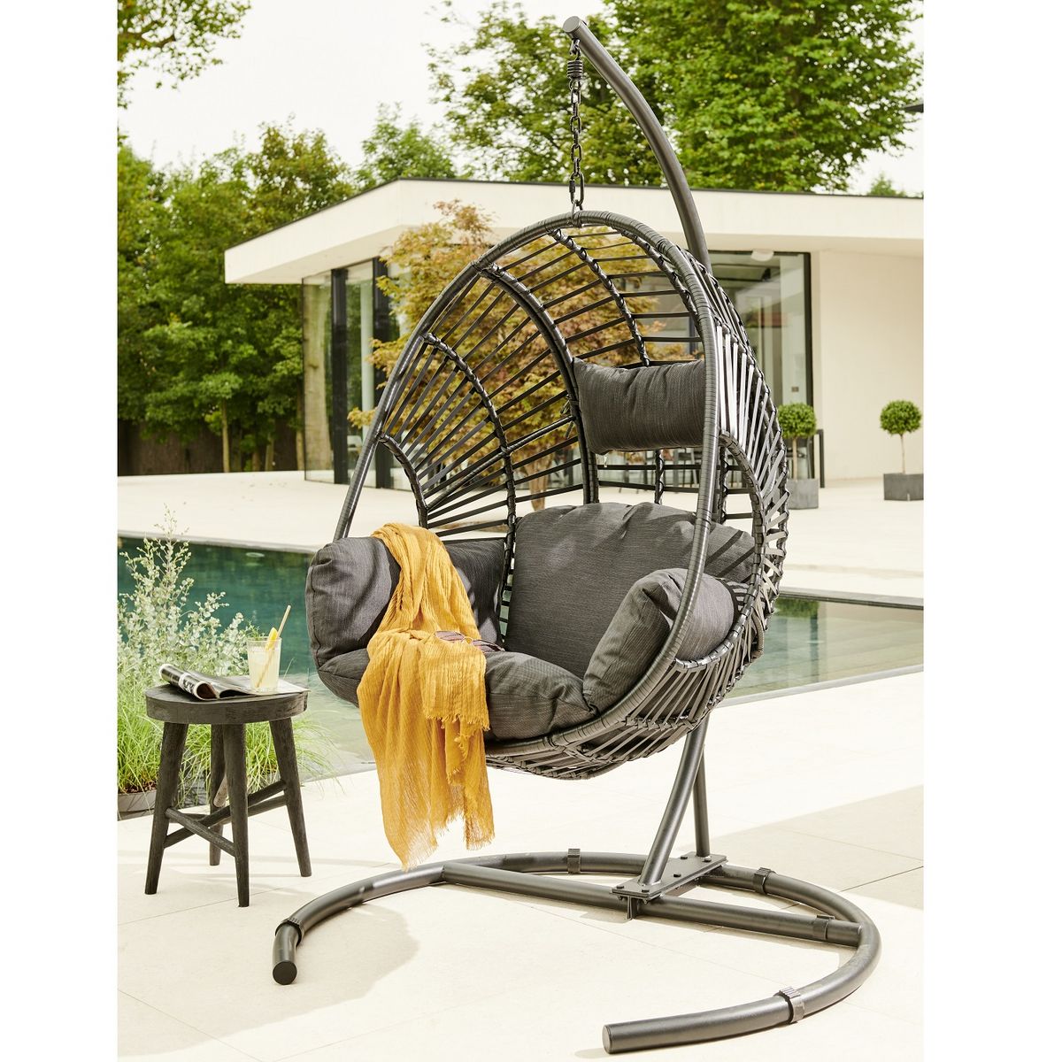 GARDENSTAR Fauteuil &OElig;uf suspendu acier noir QUITO