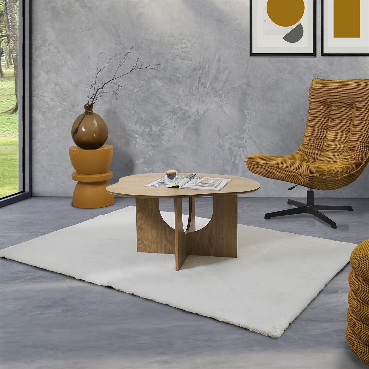 The Home Deco Factory Table basse asymétrique en bois CALYPSO - Beige