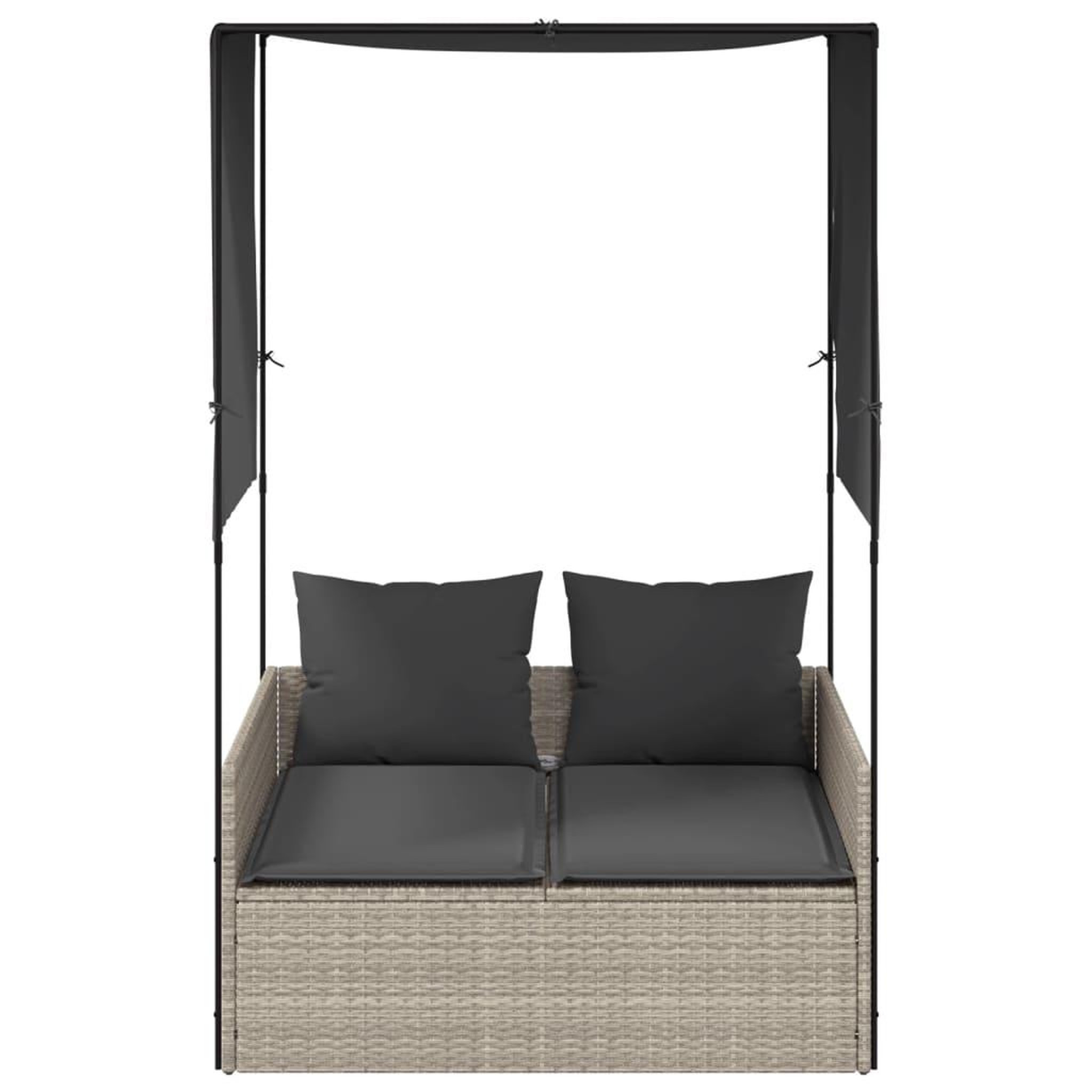 Voir la diapositive 3 : VIDAXL Chaise longue double avec toit et rideaux gris clair poly rotin