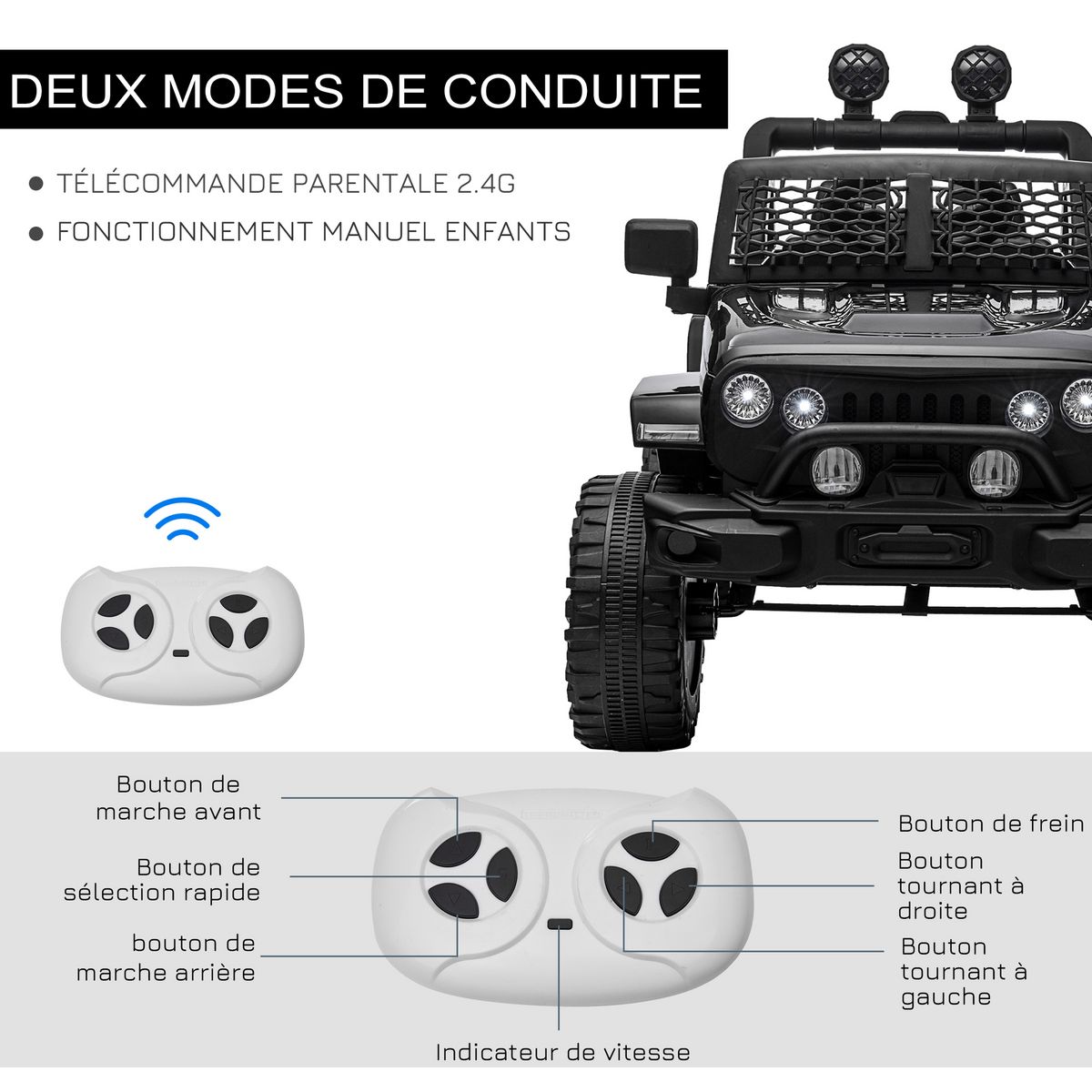 HOMCOM Voiture 4x4 électrique enfant 2 moteurs 35 W 5 Km/h max. télécommande incluse effets lumineux sonores noir