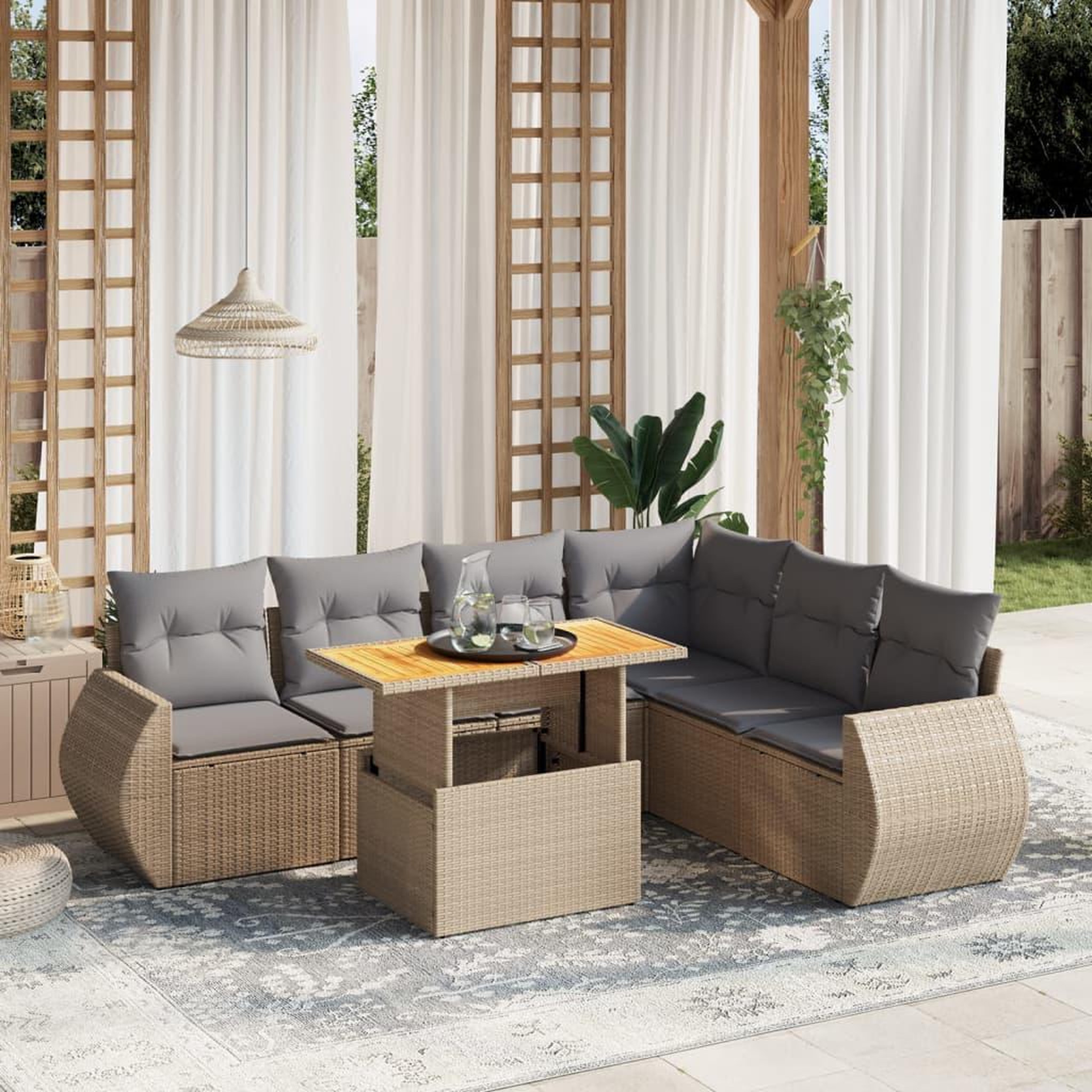 VIDAXL Salon de jardin avec coussins 7 pcs beige resine tressee
