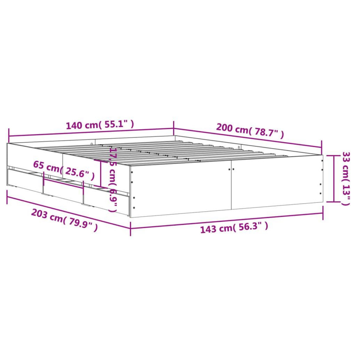 VIDAXL Cadre de lit avec tiroirs sans matelas chene marron 140x200 cm