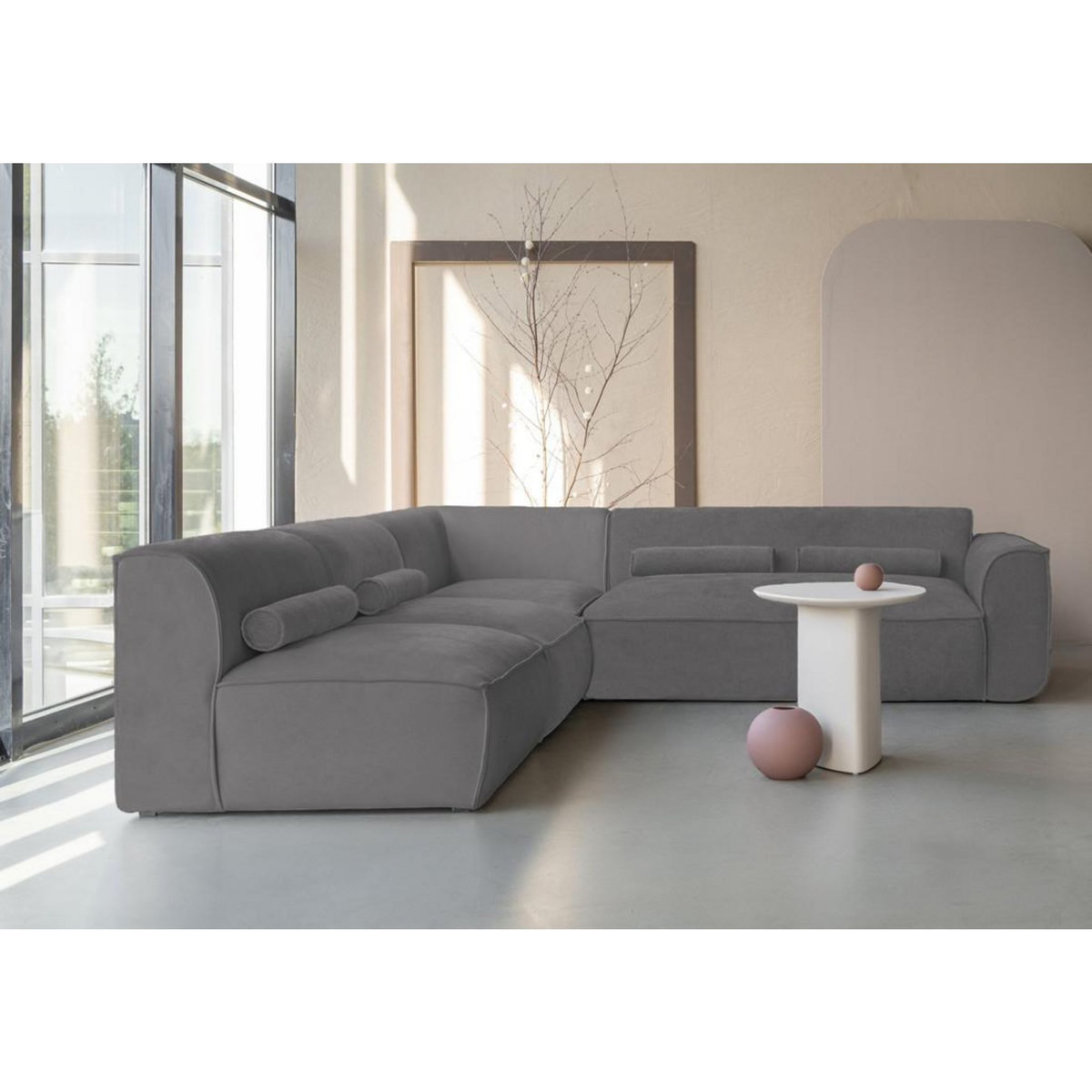 BEST MOBILIER Felix - canapé modulable d'angle gauche 5 places en tissu texturé