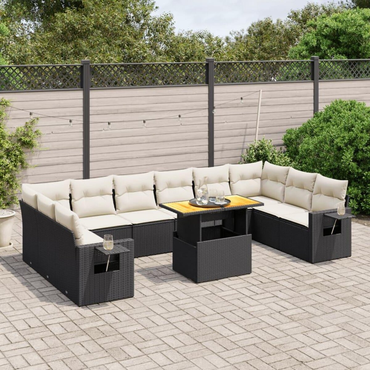 VIDAXL Salon de jardin 11 pcs avec coussins noir resine tressee