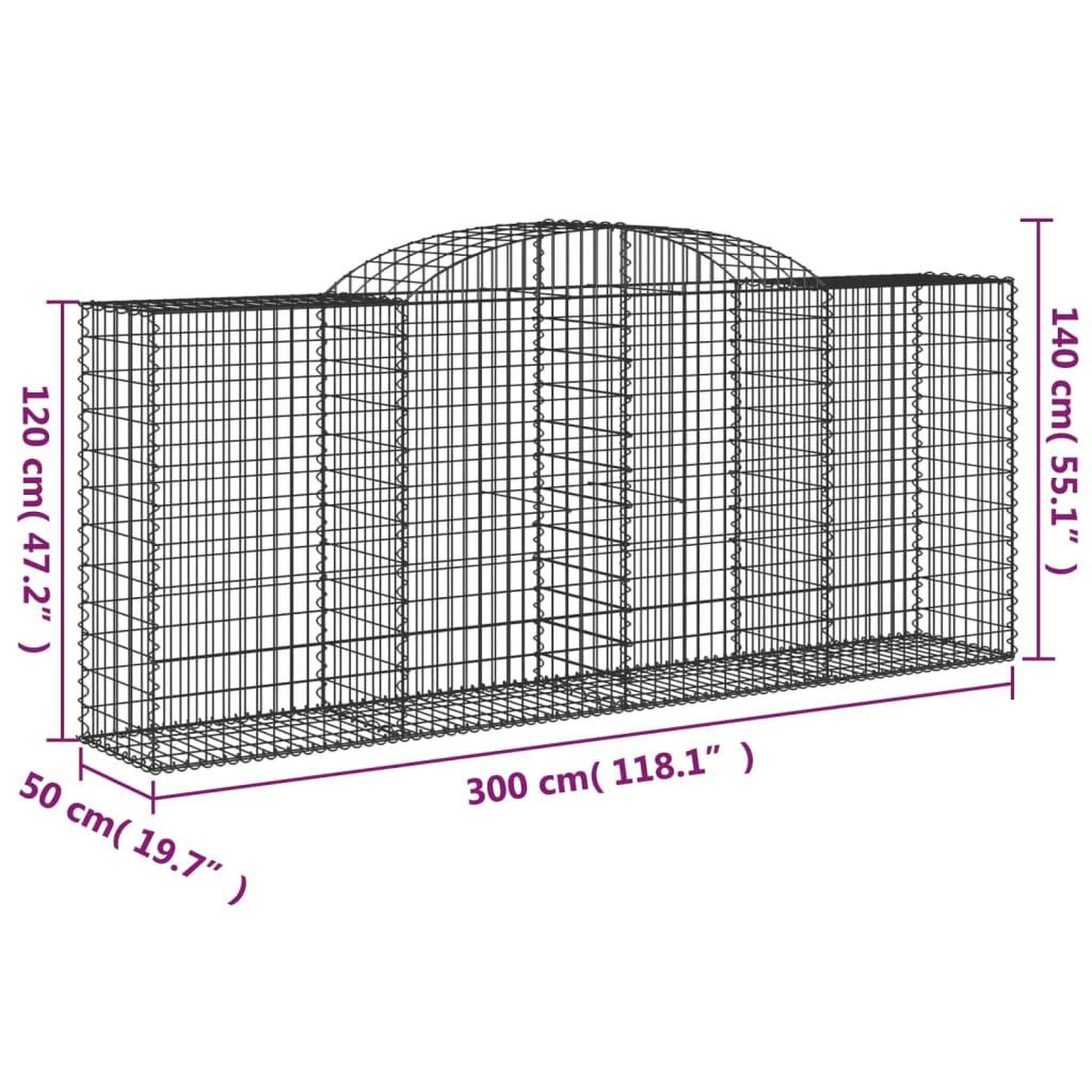Voir la diapositive 6 : VIDAXL Paniers a gabions arques 3 pcs 300x50x120/140 cm fer galvanise