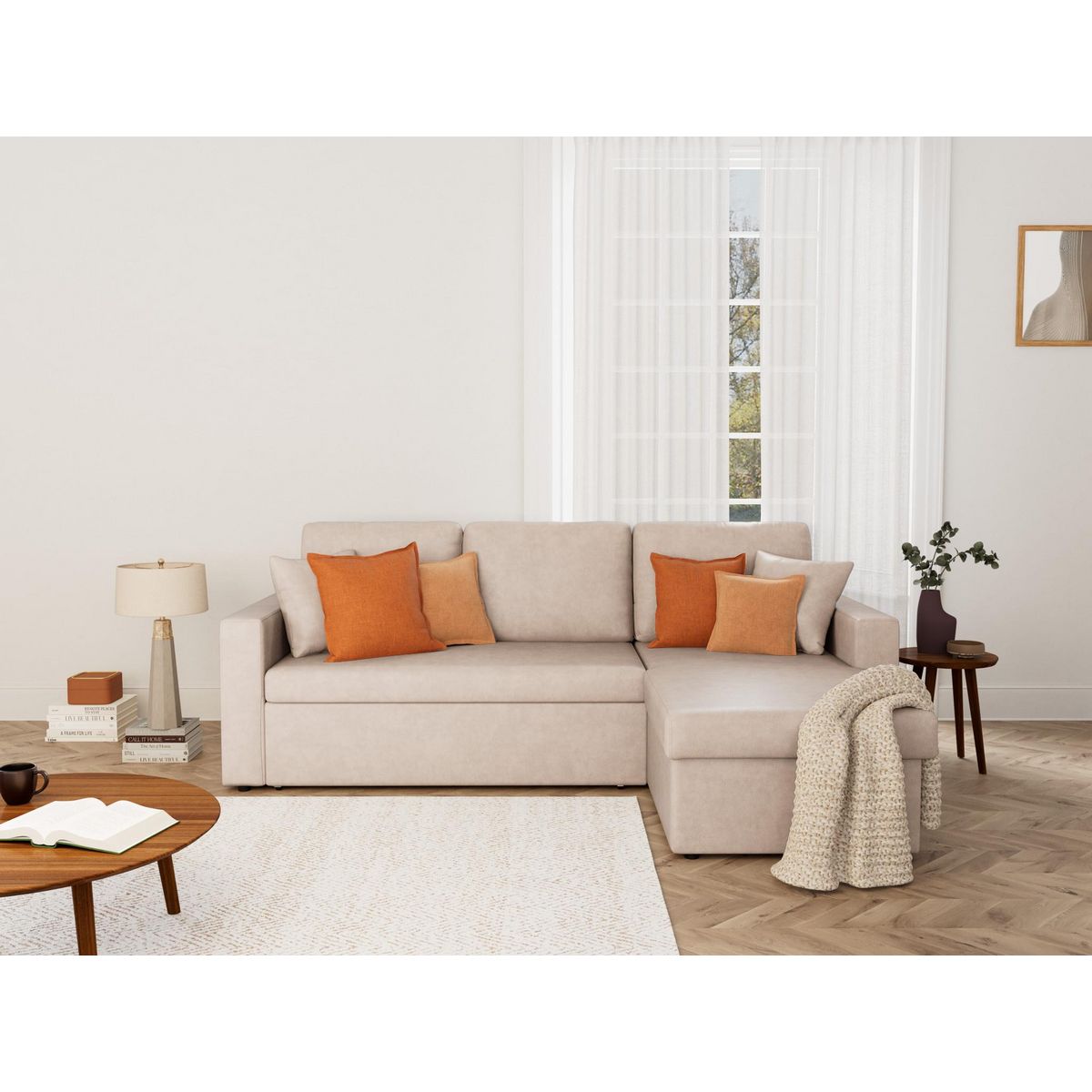 BEST MOBILIER Cyrus - canapé d'angle réversible 4 places - convertible avec coffre - en simili