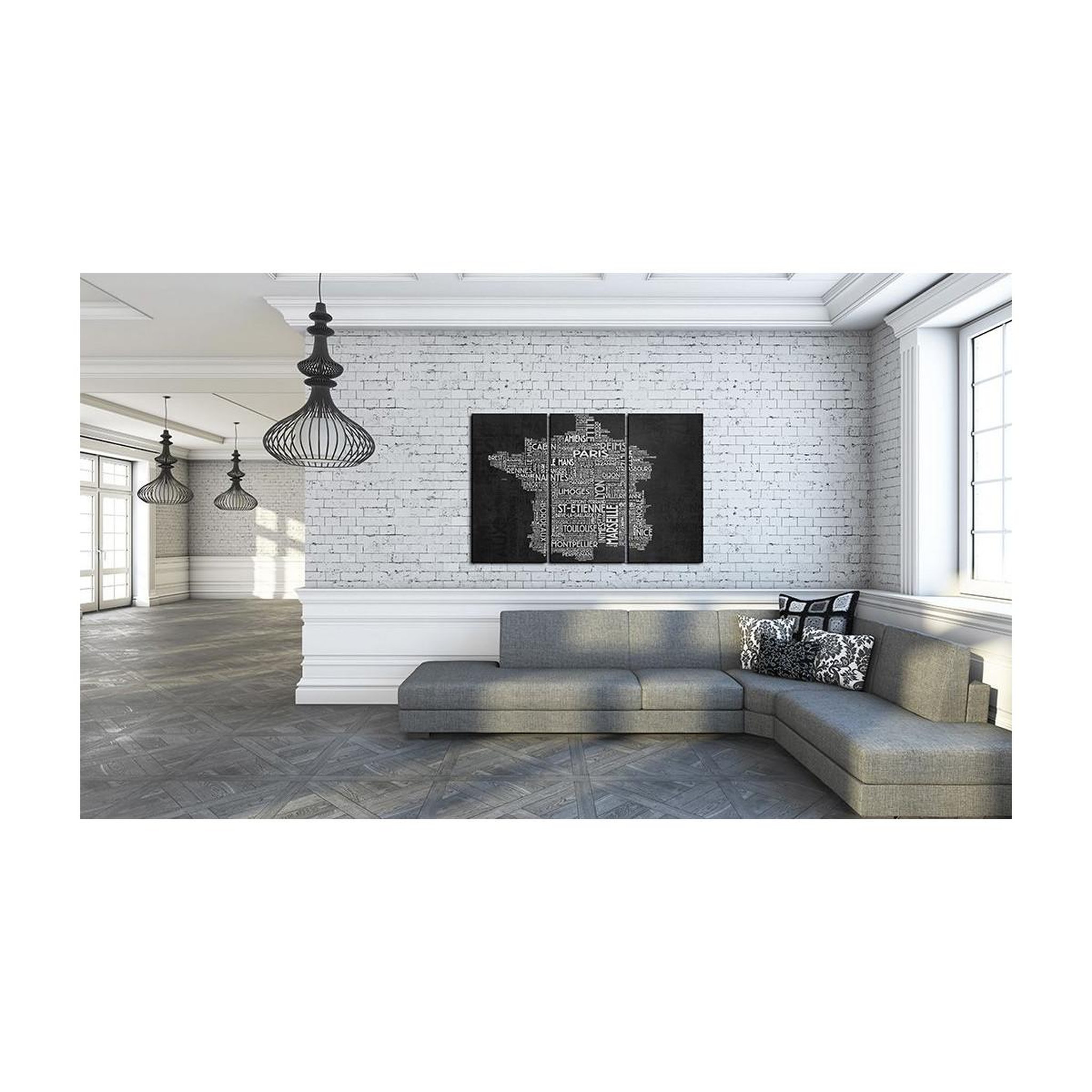 Voir la diapositive 2 : Paris Prix Tableau 3 Panneaux  Text Map of France on the Black Background