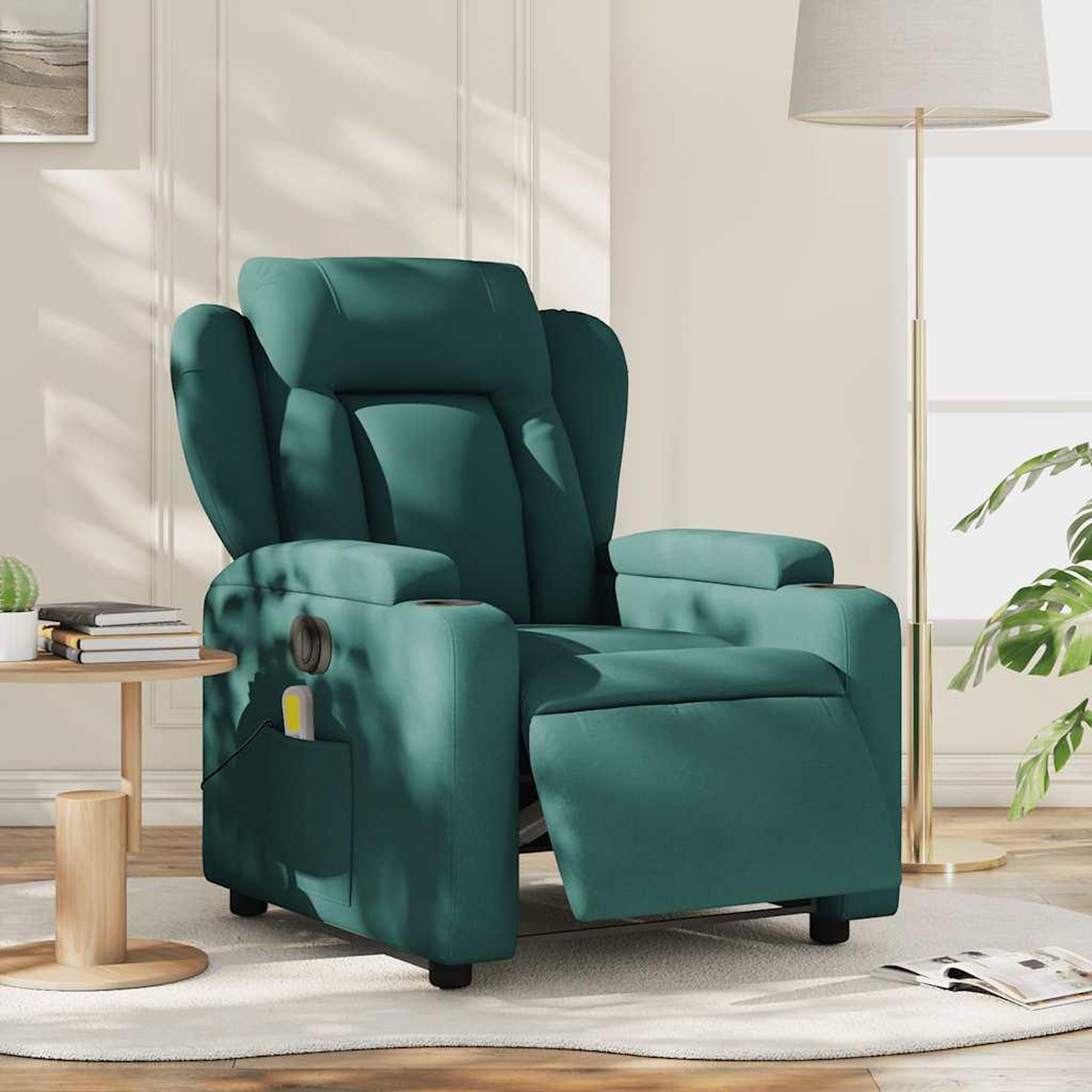 VIDAXL Fauteuil de massage inclinable electrique Vert fonce Tissu