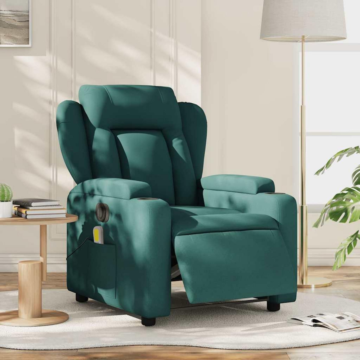 VIDAXL Fauteuil de massage inclinable electrique Vert fonce Tissu