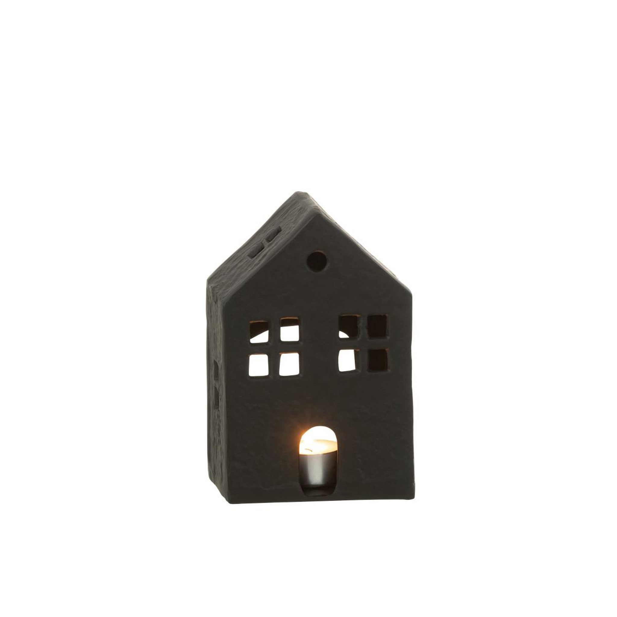 Voir la diapositive 3 : J-LINE Bougeoir déco 1 bougie  maison  19cm noir