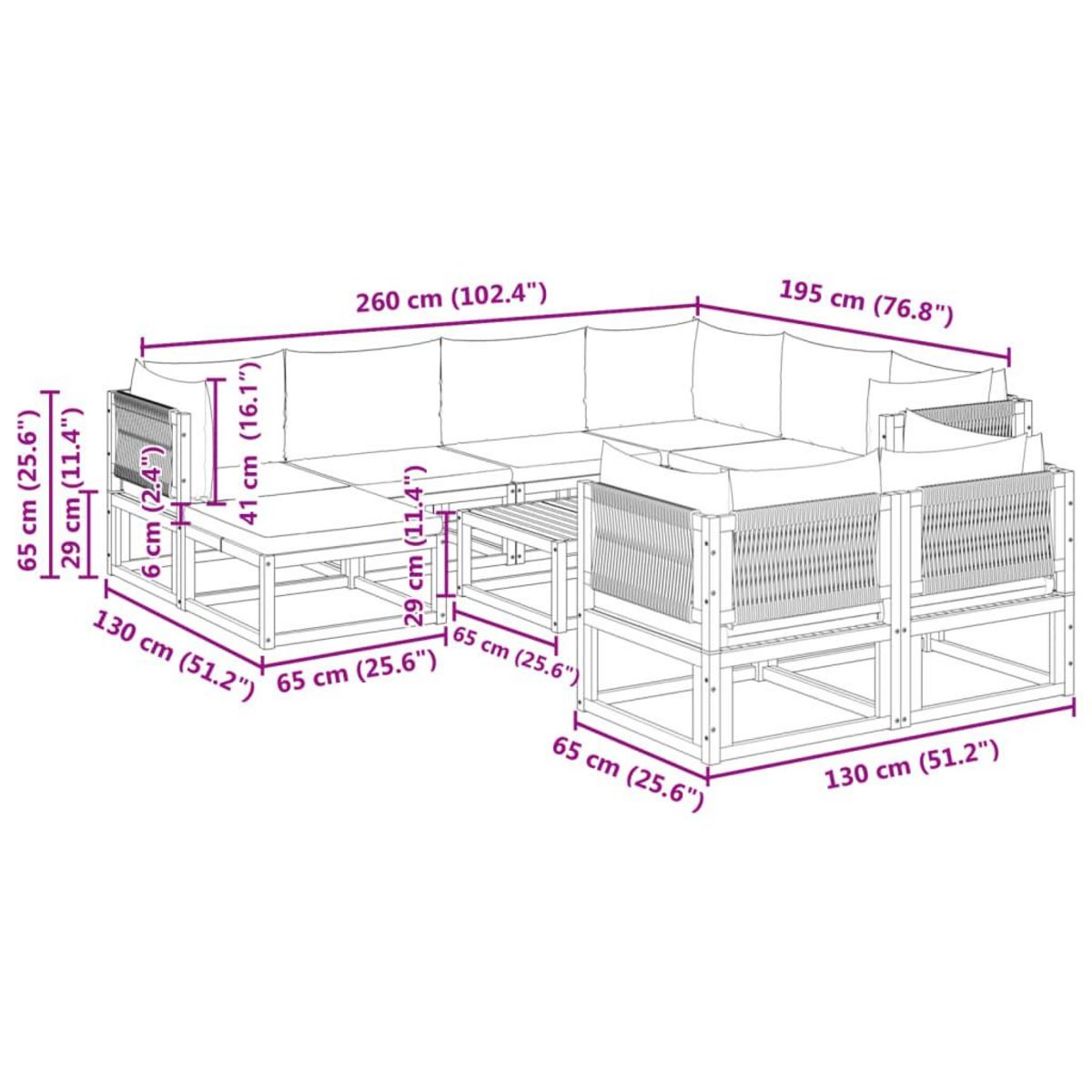 VIDAXL Salon de jardin avec coussins 10 pcs bois d'acacia solide