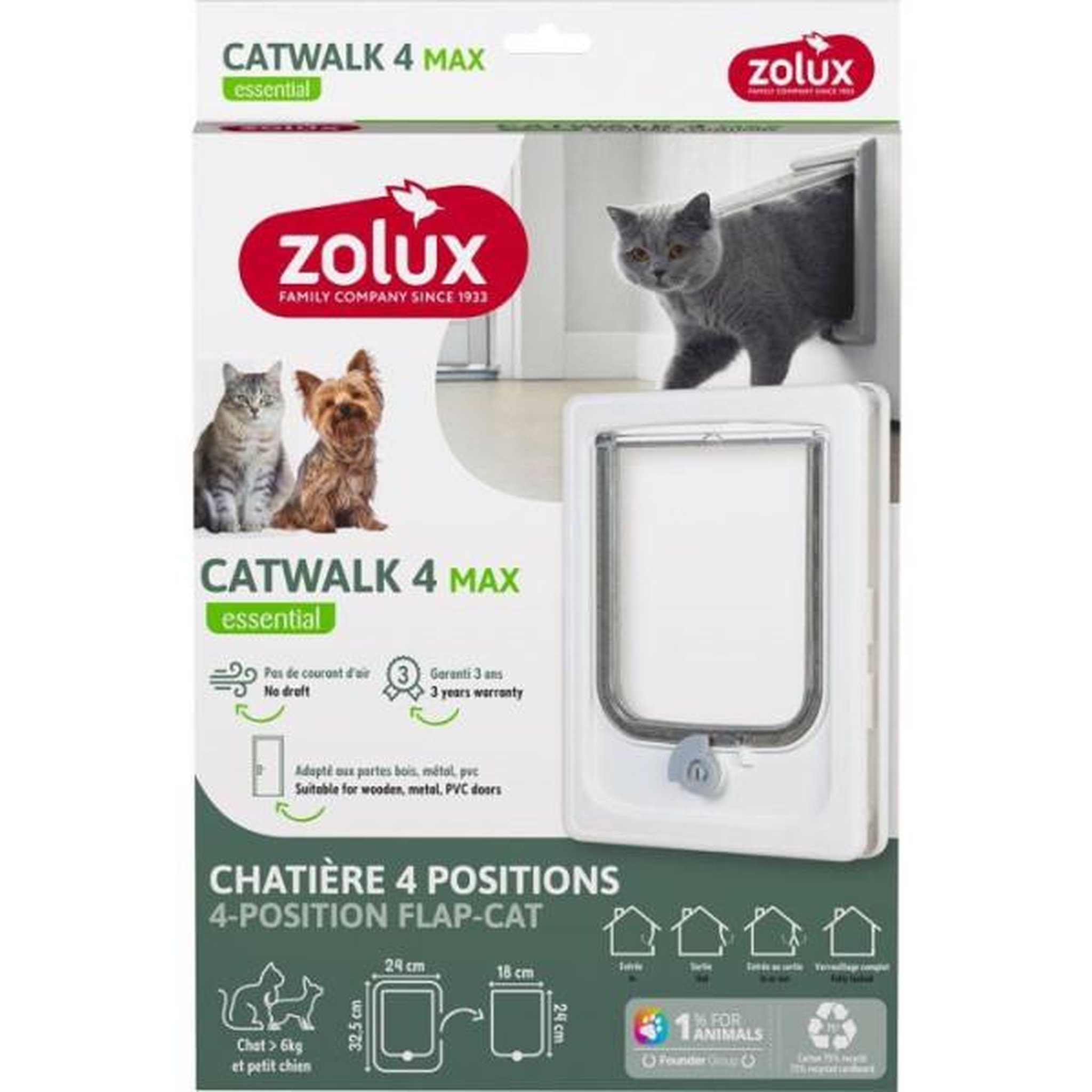Voir la diapositive 2 : Zolux Chatiere 4 positions pour gros chat et petit chien - zolux - l24 x h32,5 cm - pour porte bois, pvc, métal - catwalk - blanc