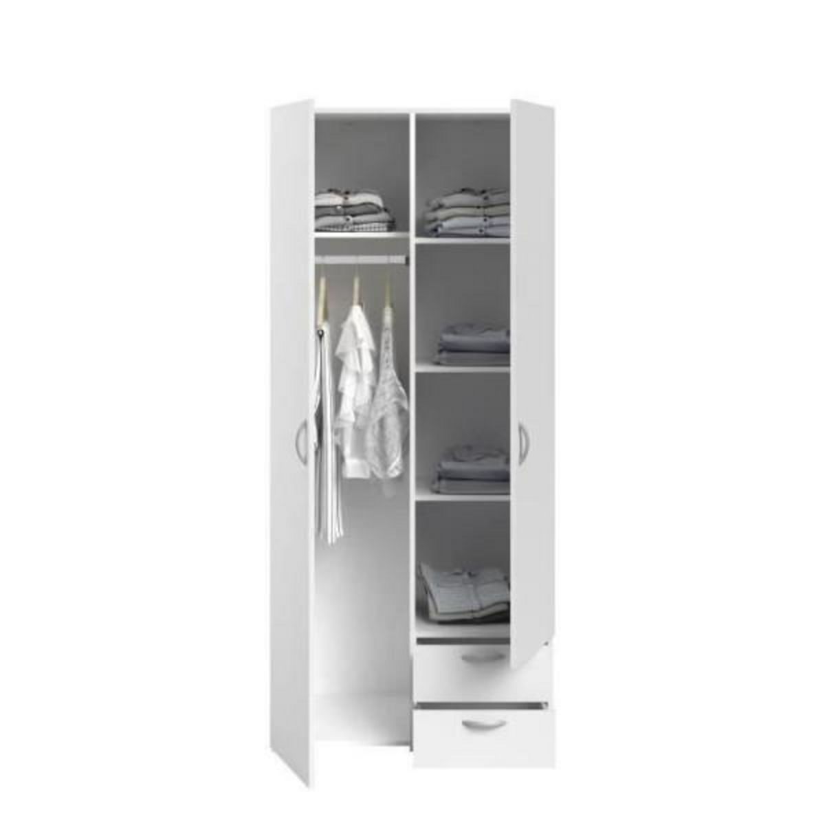 PARISOT Armoire VARIA - Décor blanc - 2 portes battantes + 2 tiroirs - L 81 cm x H 185 x P 51 cm - PARISOT