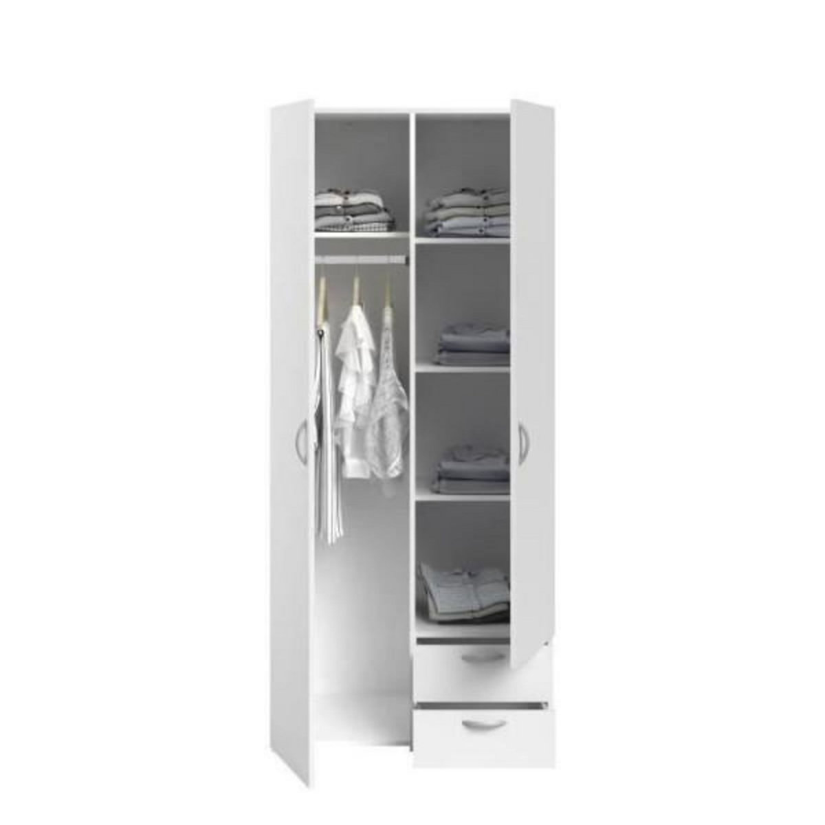 PARISOT Armoire VARIA - Décor blanc - 2 portes battantes + 2 tiroirs - L 81 cm x H 185 x P 51 cm - PARISOT