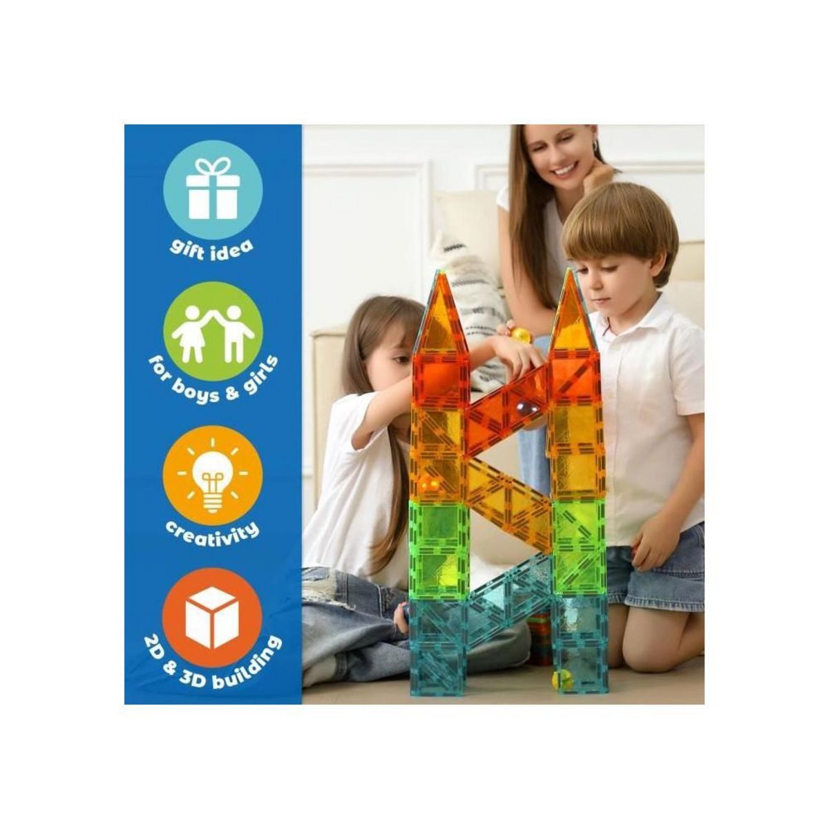 Geomag Tuiles magnétiques - GEOMAG - Tiles Gems 4101 - 32 pieces - Formes géométriques - Effet cristal