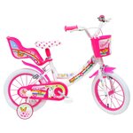 Vélo enfant - Modèle 14'' Fille Licorne / Unicorn pour enfant de 95/110 cm avec stabilisateurs - Panier avant - Porte poupée arrière - 2 freins