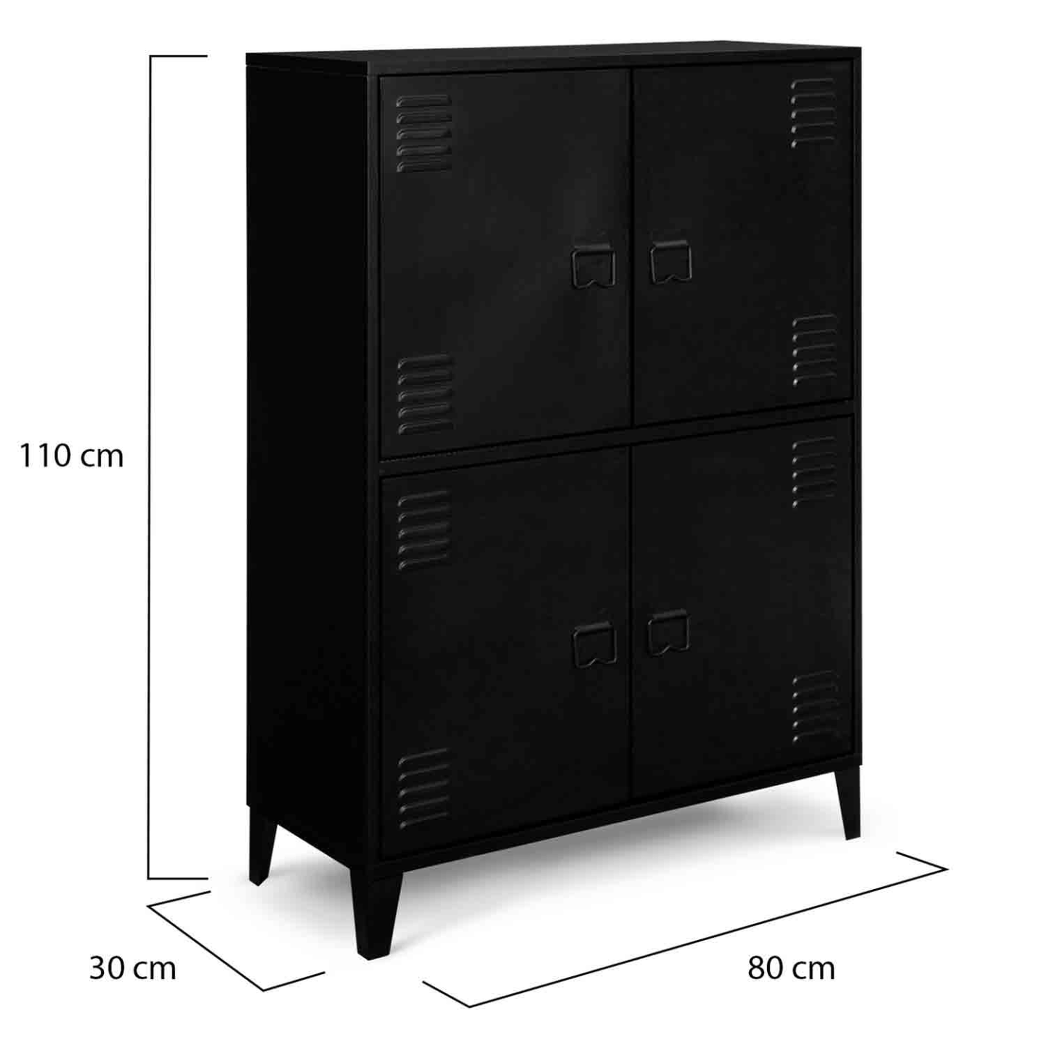 Voir la diapositive 6 : ID MARKET Armoire basse ester 4 portes métal noir design industriel