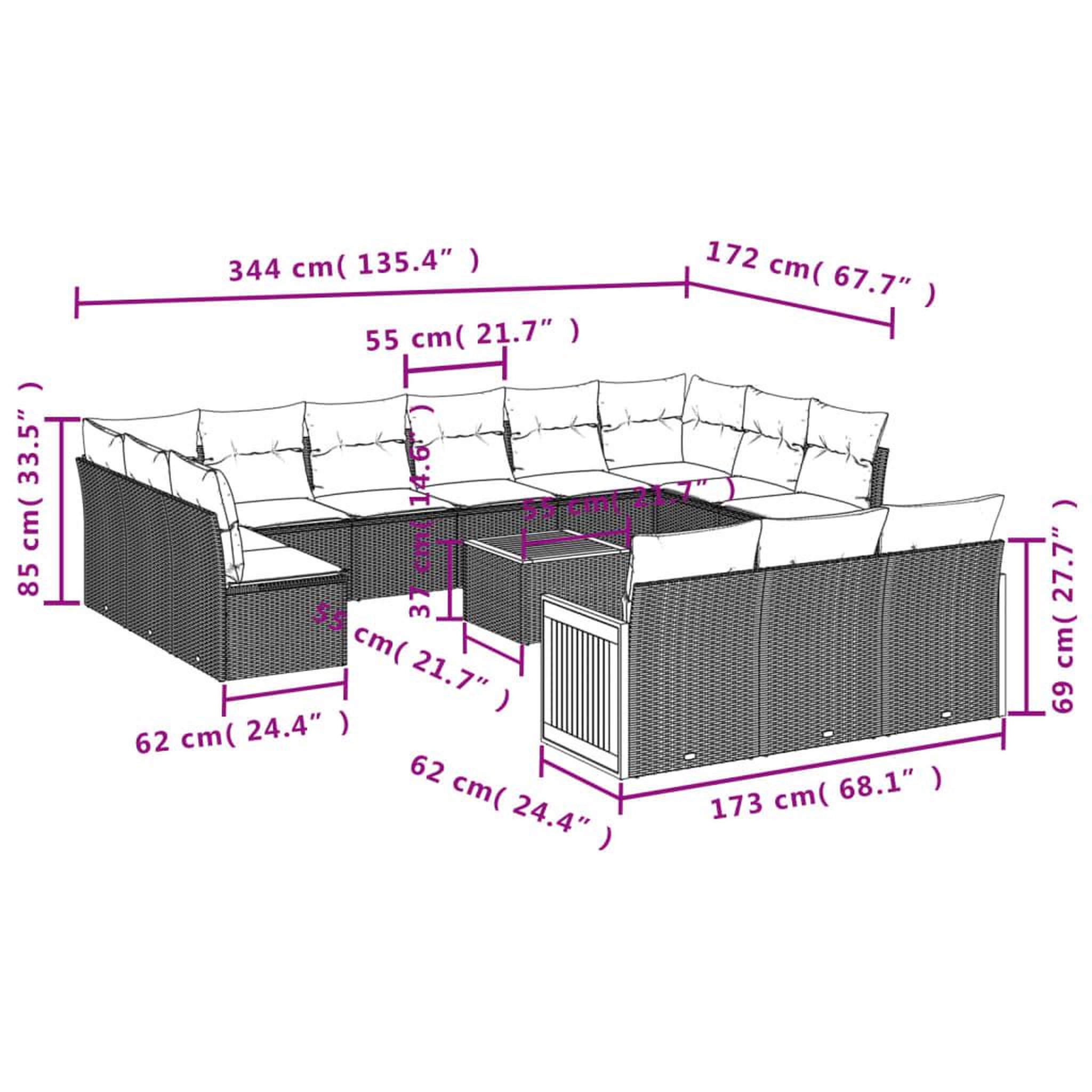 Voir la diapositive 6 : VIDAXL Salon de jardin avec coussins 14 pcs noir resine tressee