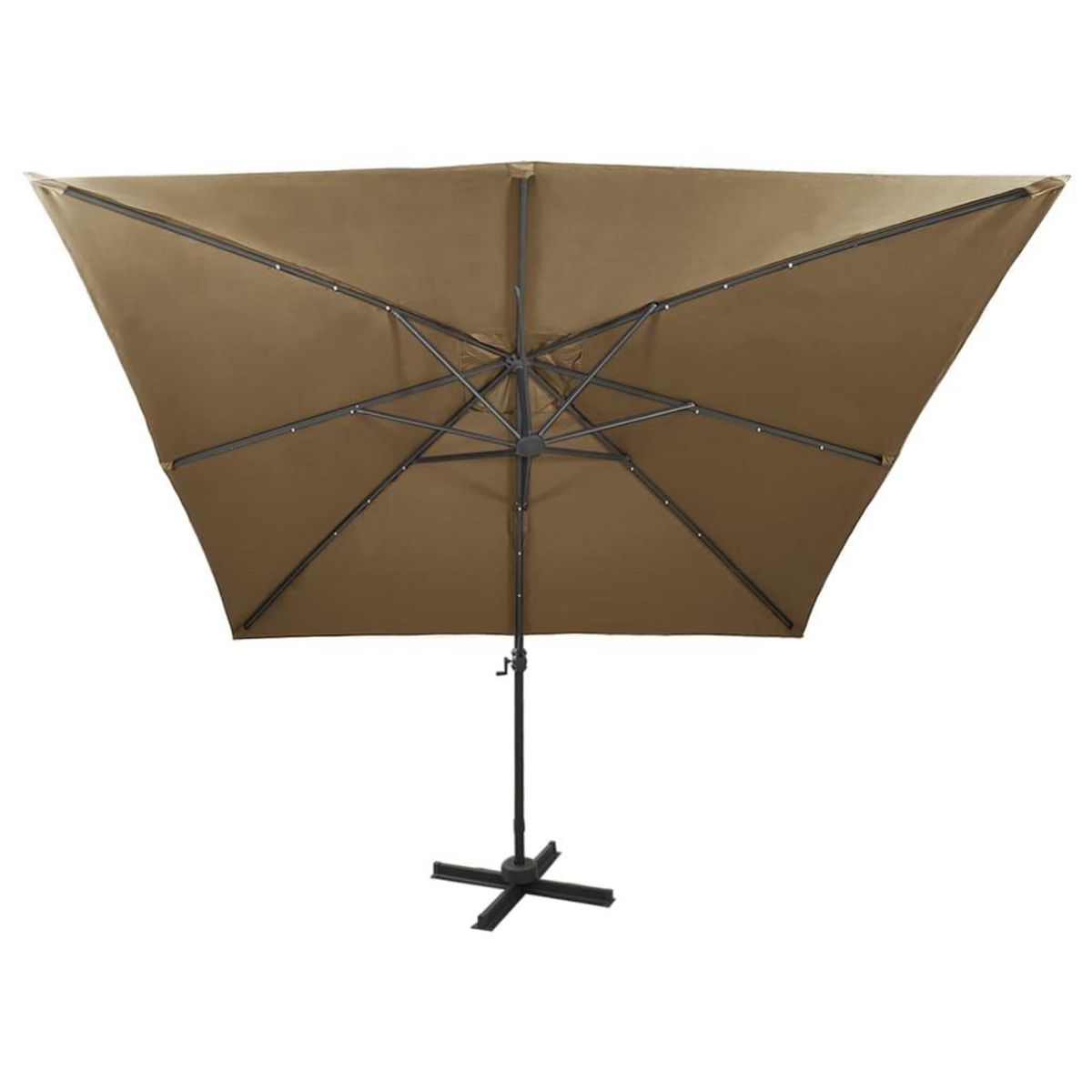 VIDAXL Parasol de jardin en porte-a-faux et mat et lumieres LED taupe