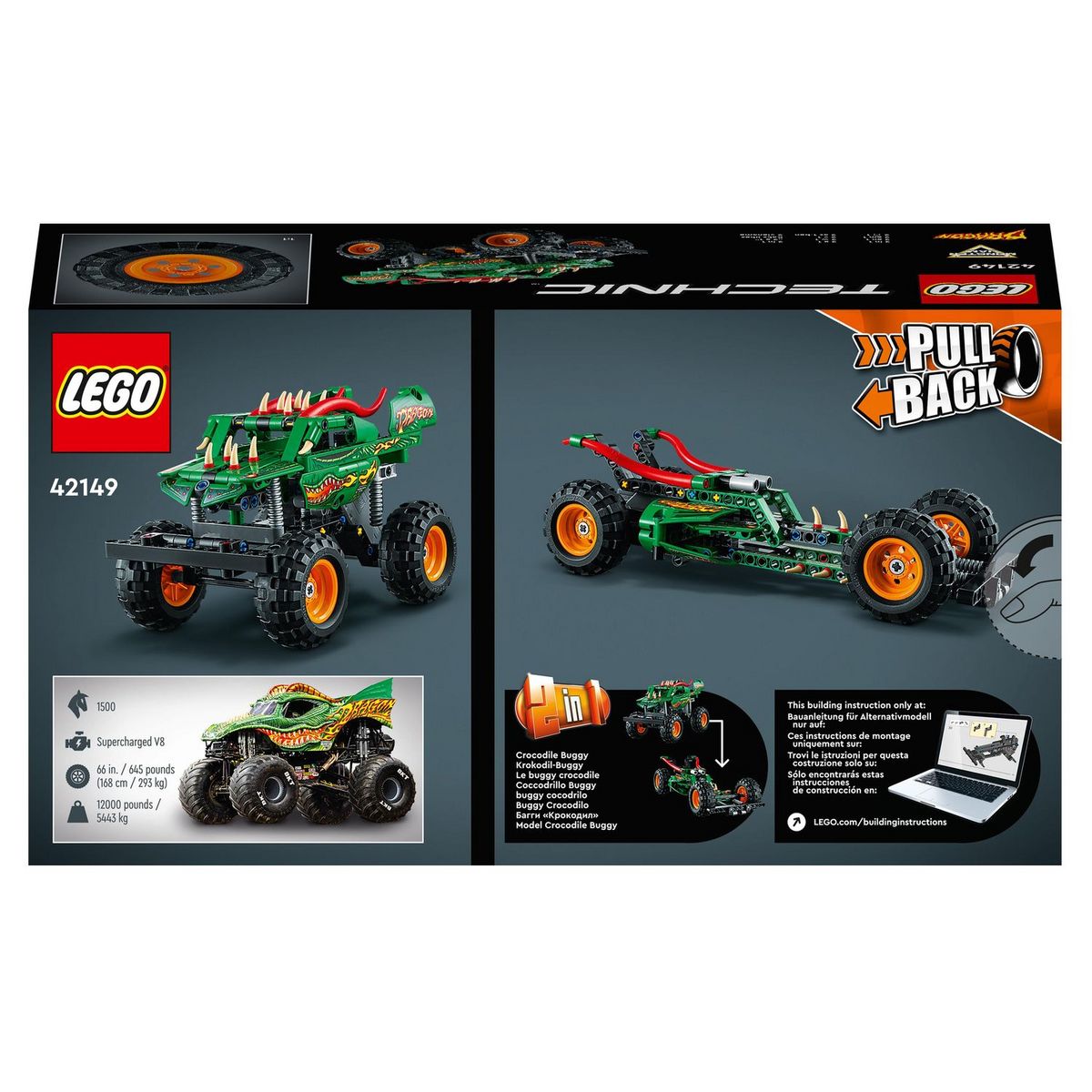 LEGO Technic 42149 Monster Jam Dragon, Jouet Monster Truck pour Racing, Voiture de Course, VTT, Cascadeur Tout-Terrain