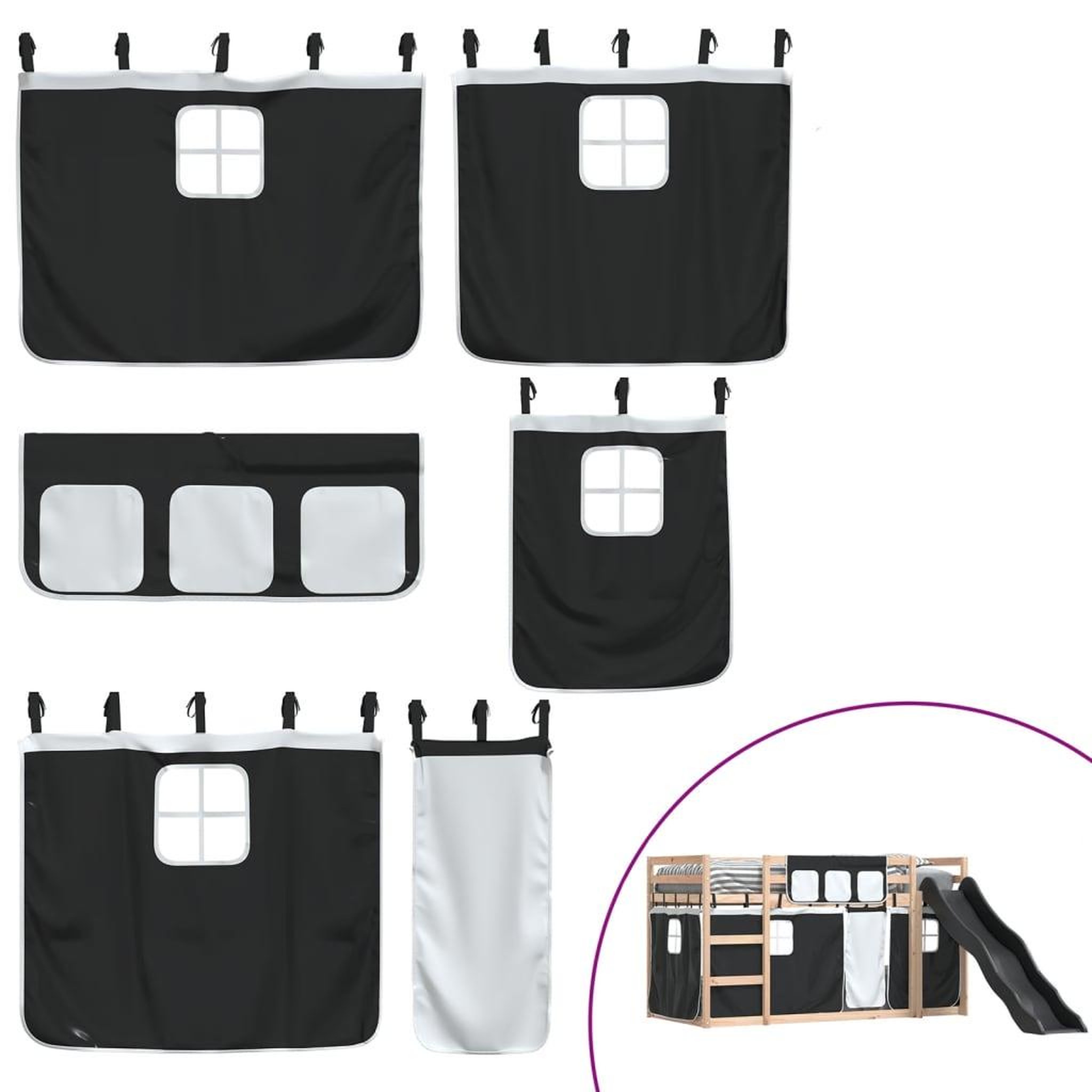 Voir la diapositive 5 : VIDAXL Lit superpose sans matelas avec toboggan blanc noir 80x200 cm